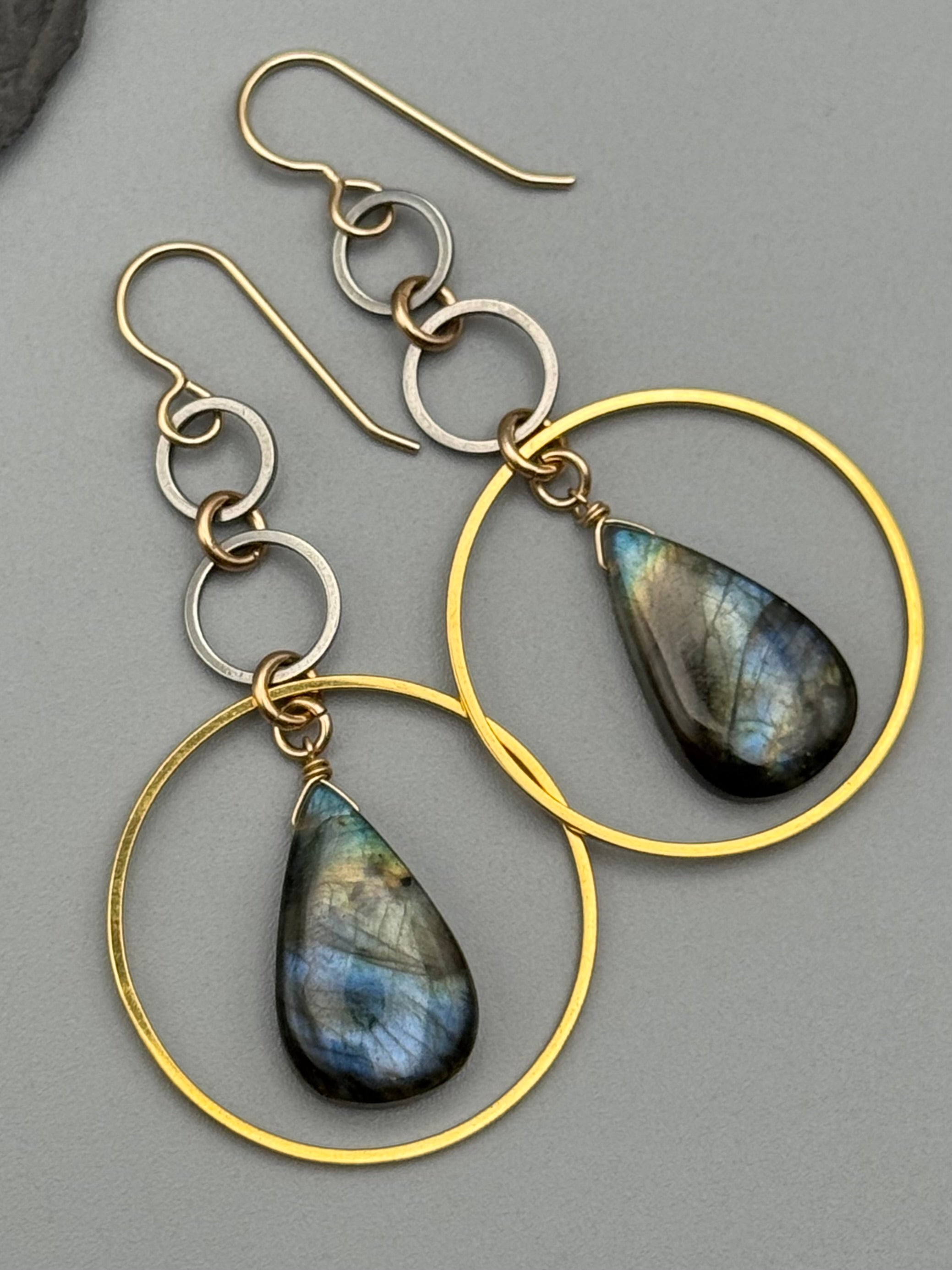 •6 OF CUPS• labradorite + mixed metal earrings