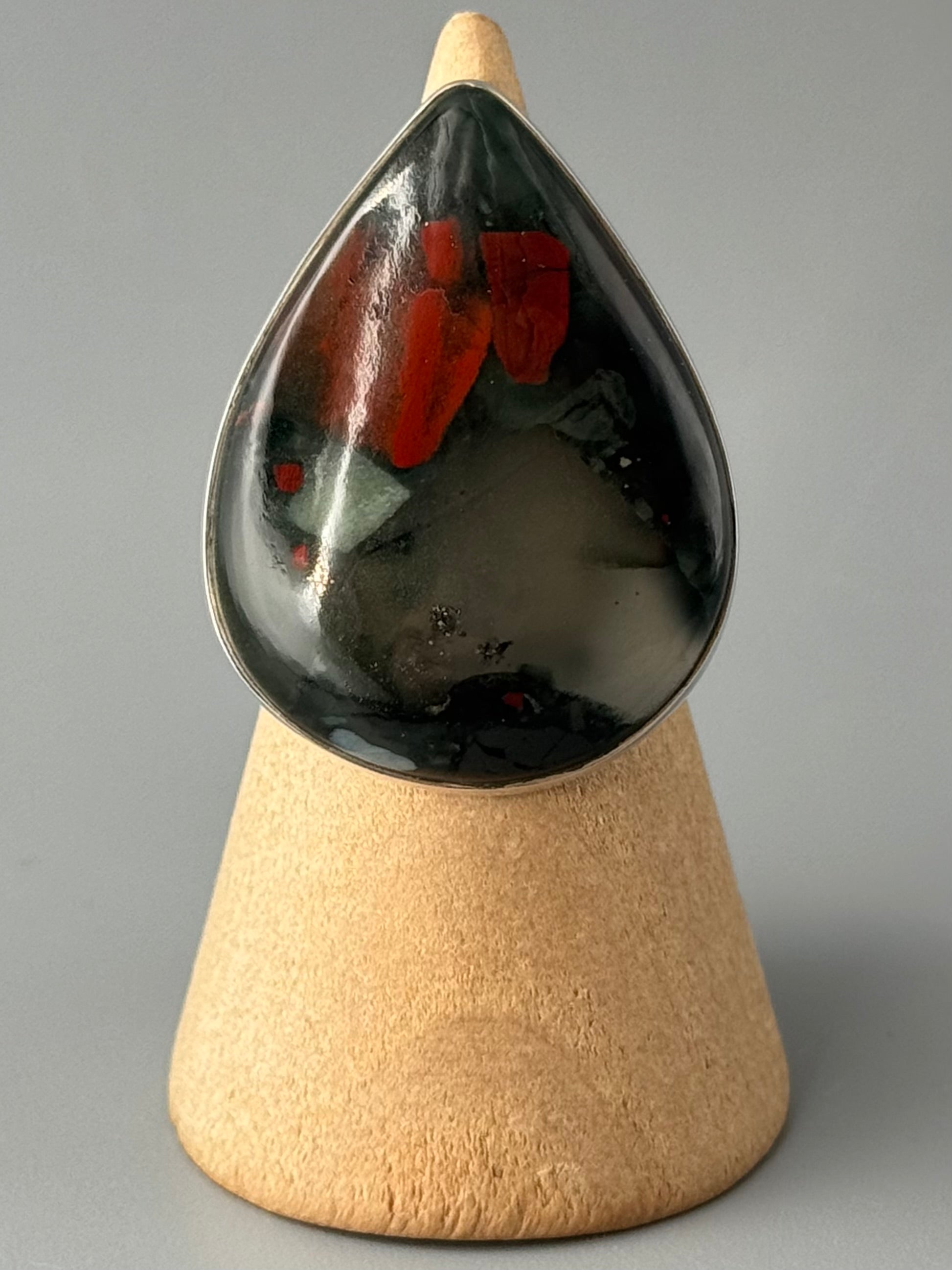 •AFRICAN BLOODSTONE - TEAR• sterling silver ring (size 6)