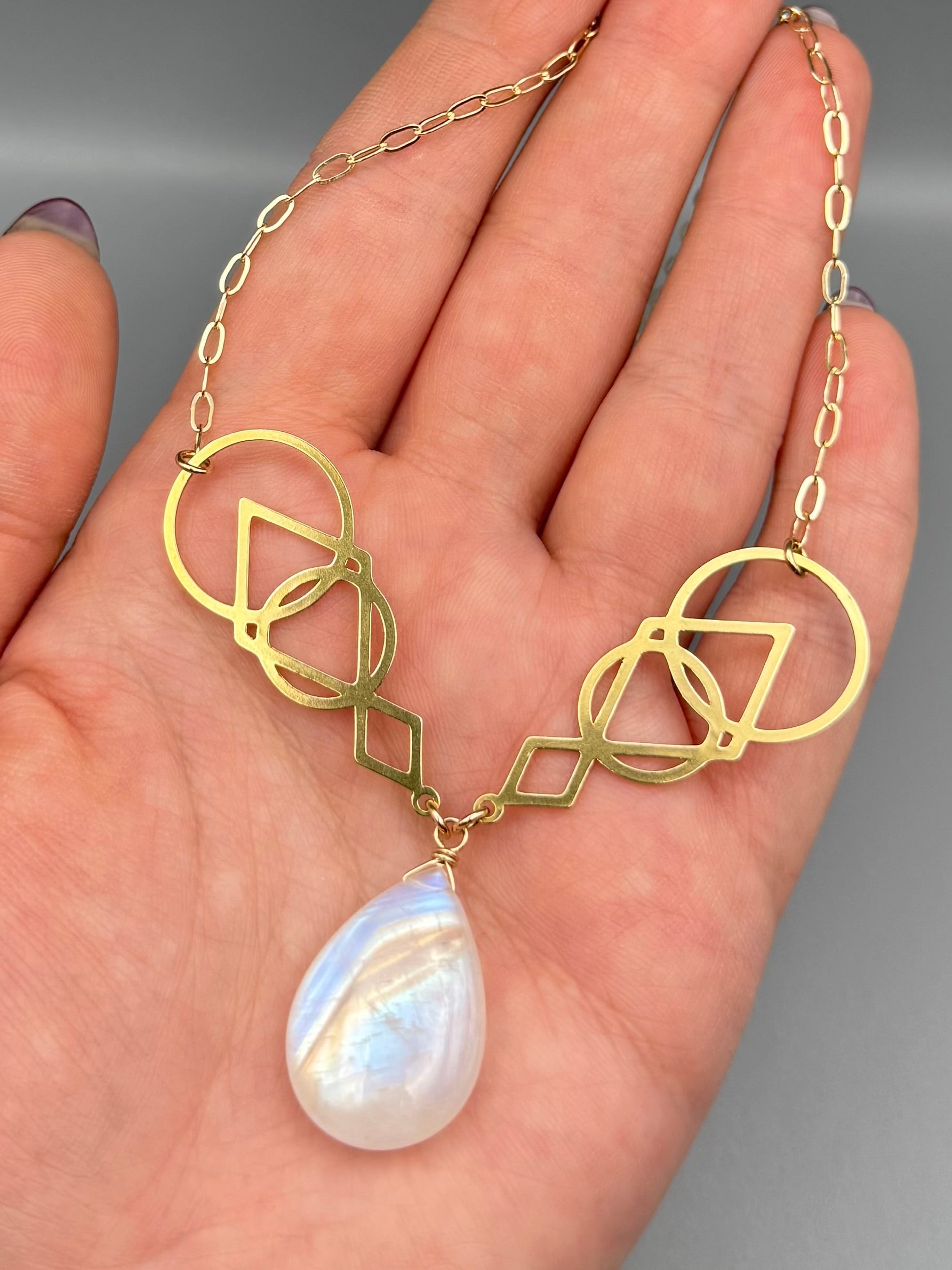 •SIGNS• rainbow moonstone + gold necklace (16"-18" long)