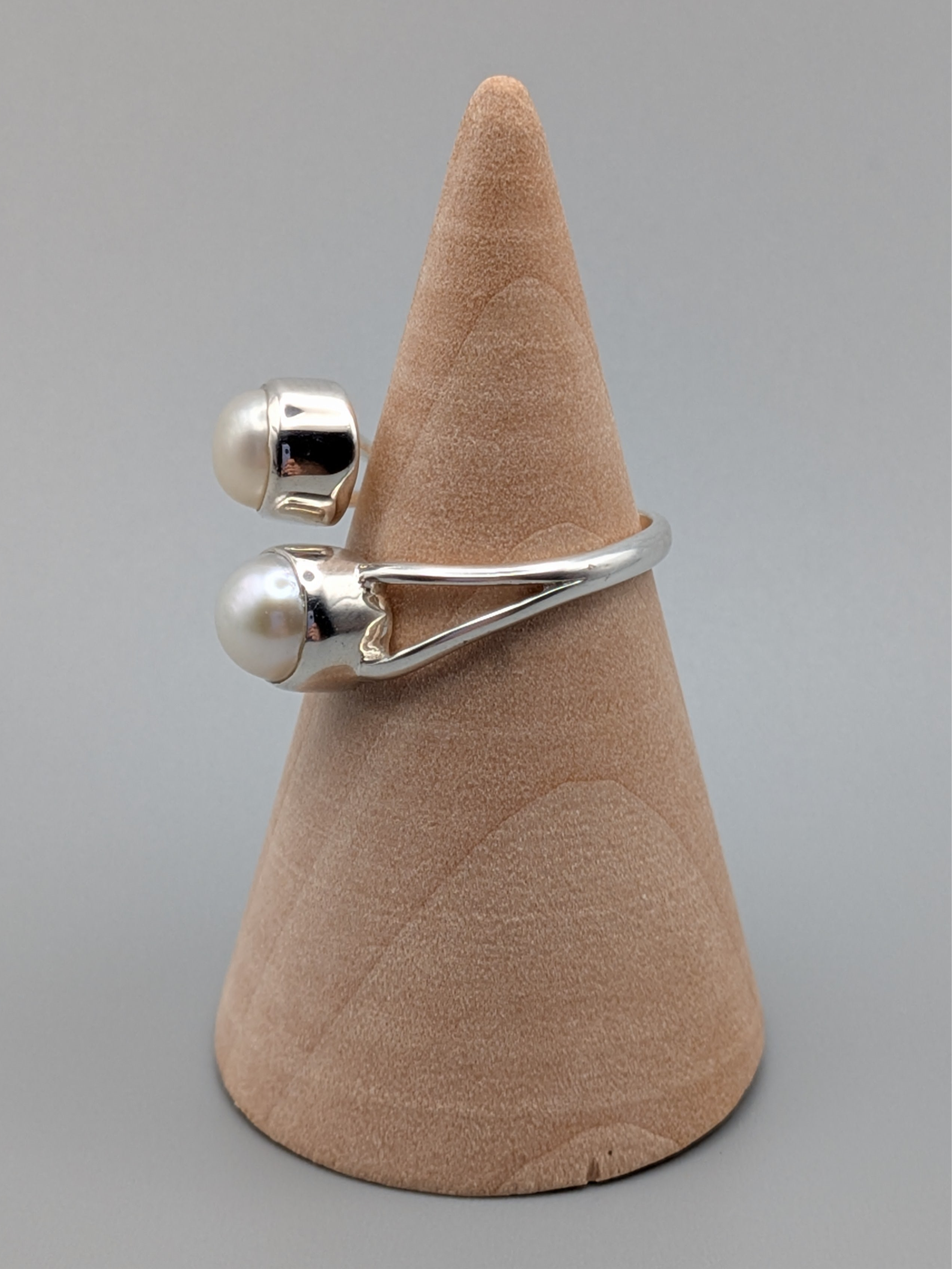 •PEARL - DOUBLE LASSO• adjustable silver ring