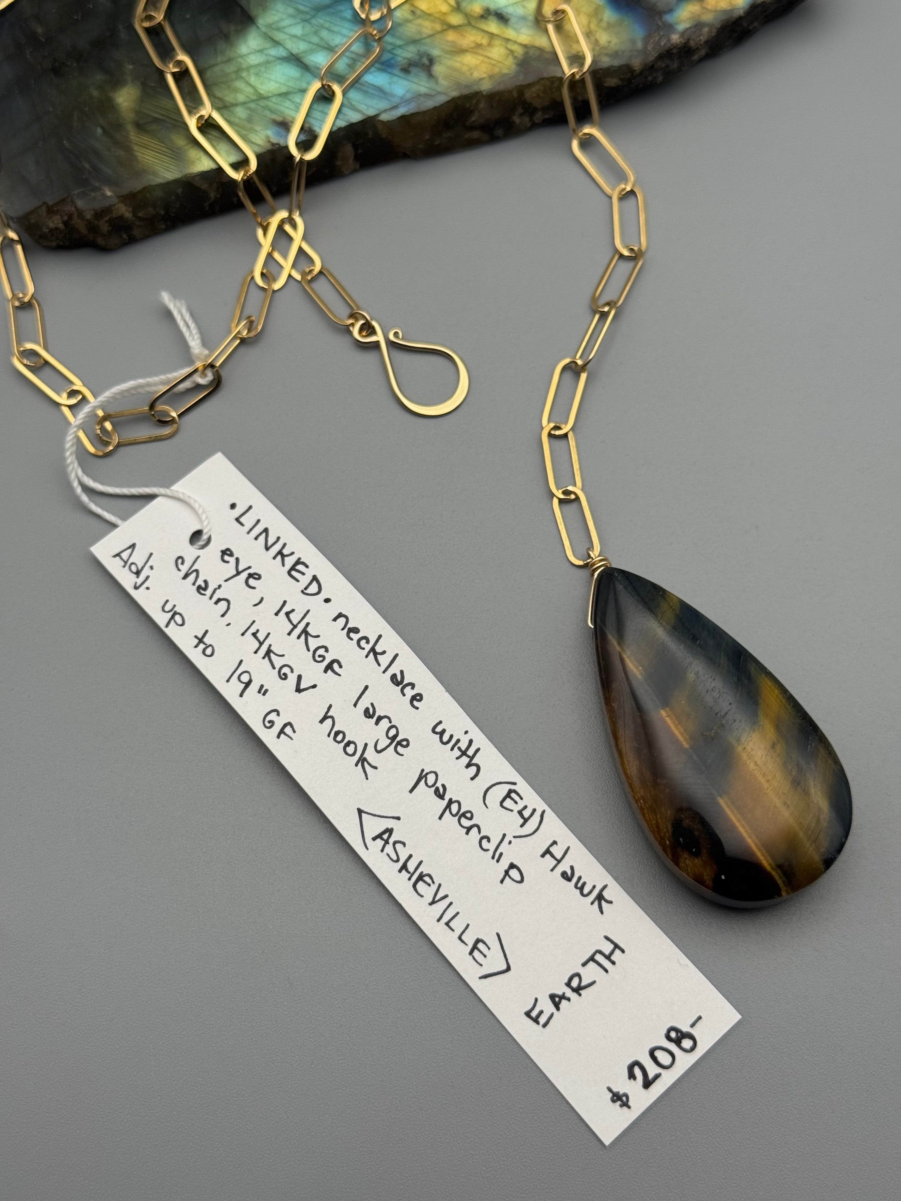 •LINKED• hawk eye + gold necklace (ADJ to 19")