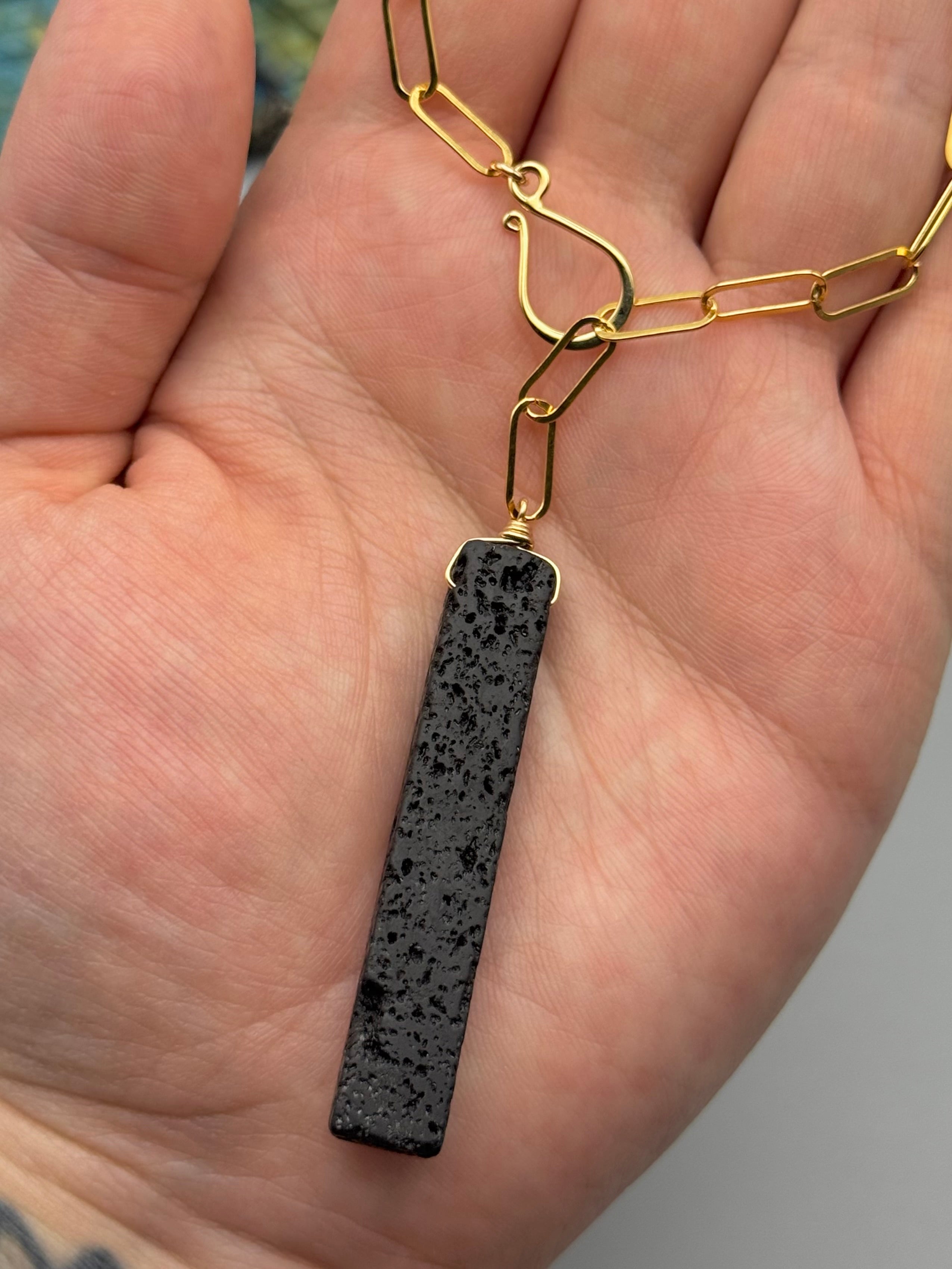 •LINKED• black lava + gold necklace (ADJ to 19")