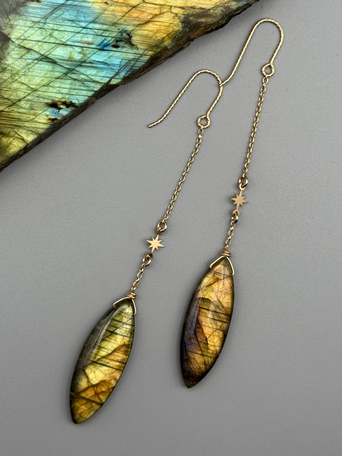 •STARFALL• golden labradorite marquise + gold earrings