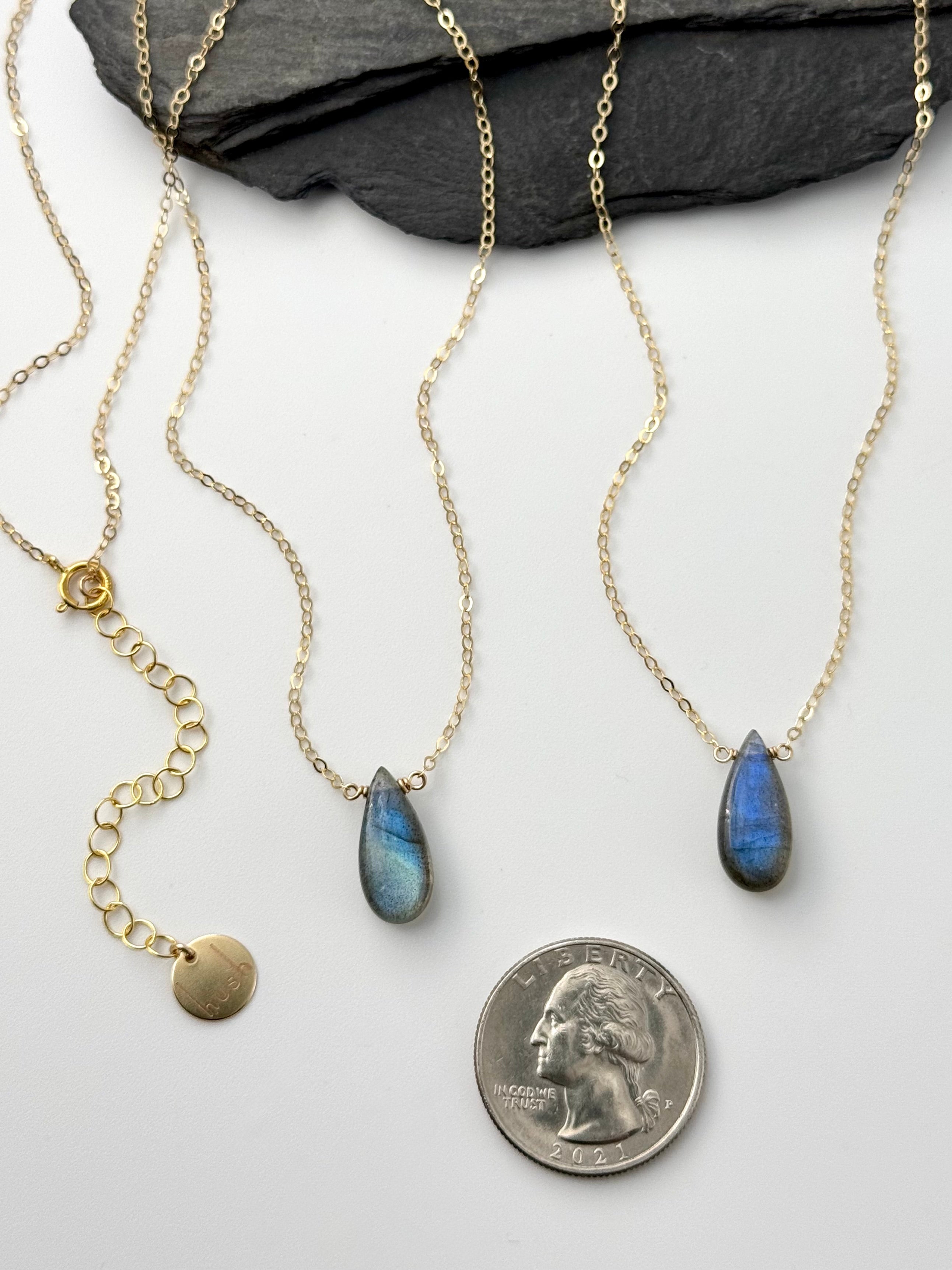 •STRAY• labradorite teardrop + gold necklace