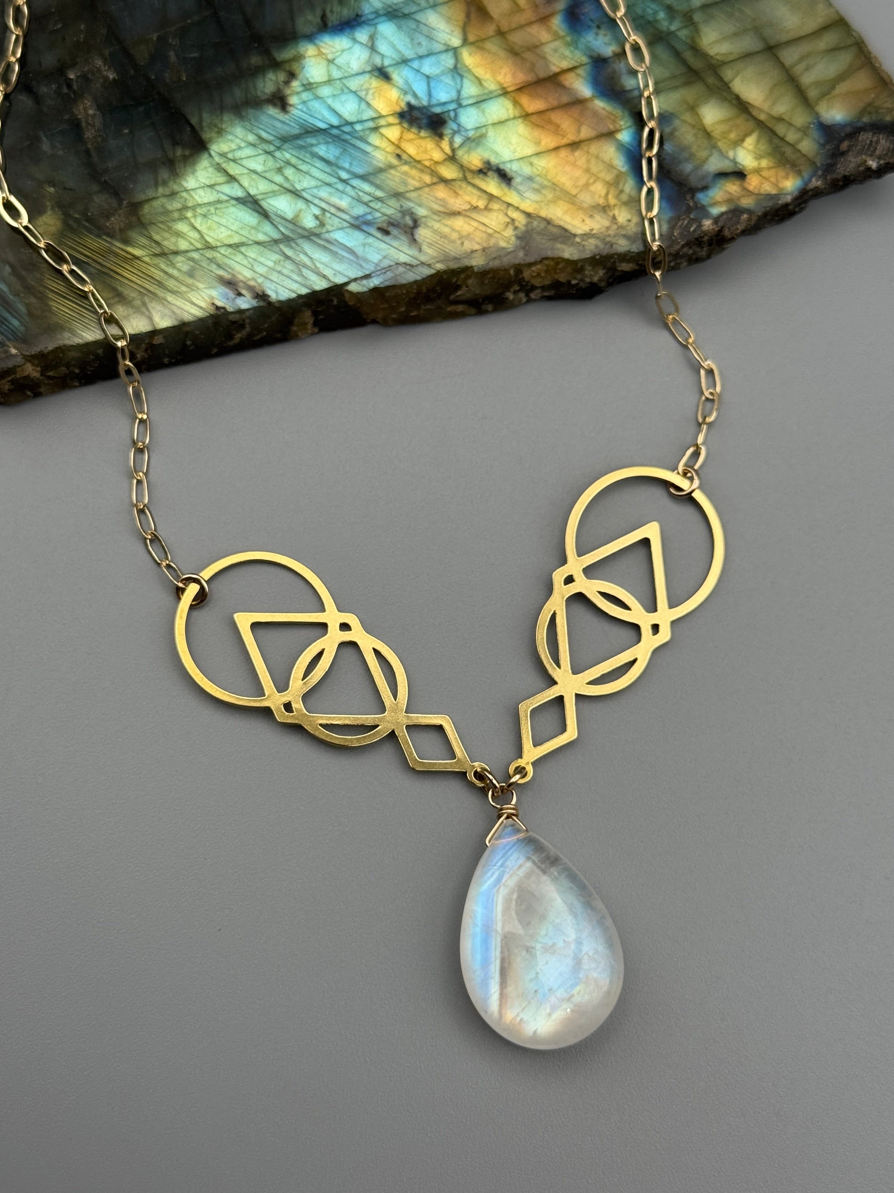 •SIGNS• rainbow moonstone + gold necklace (16"-18" long)