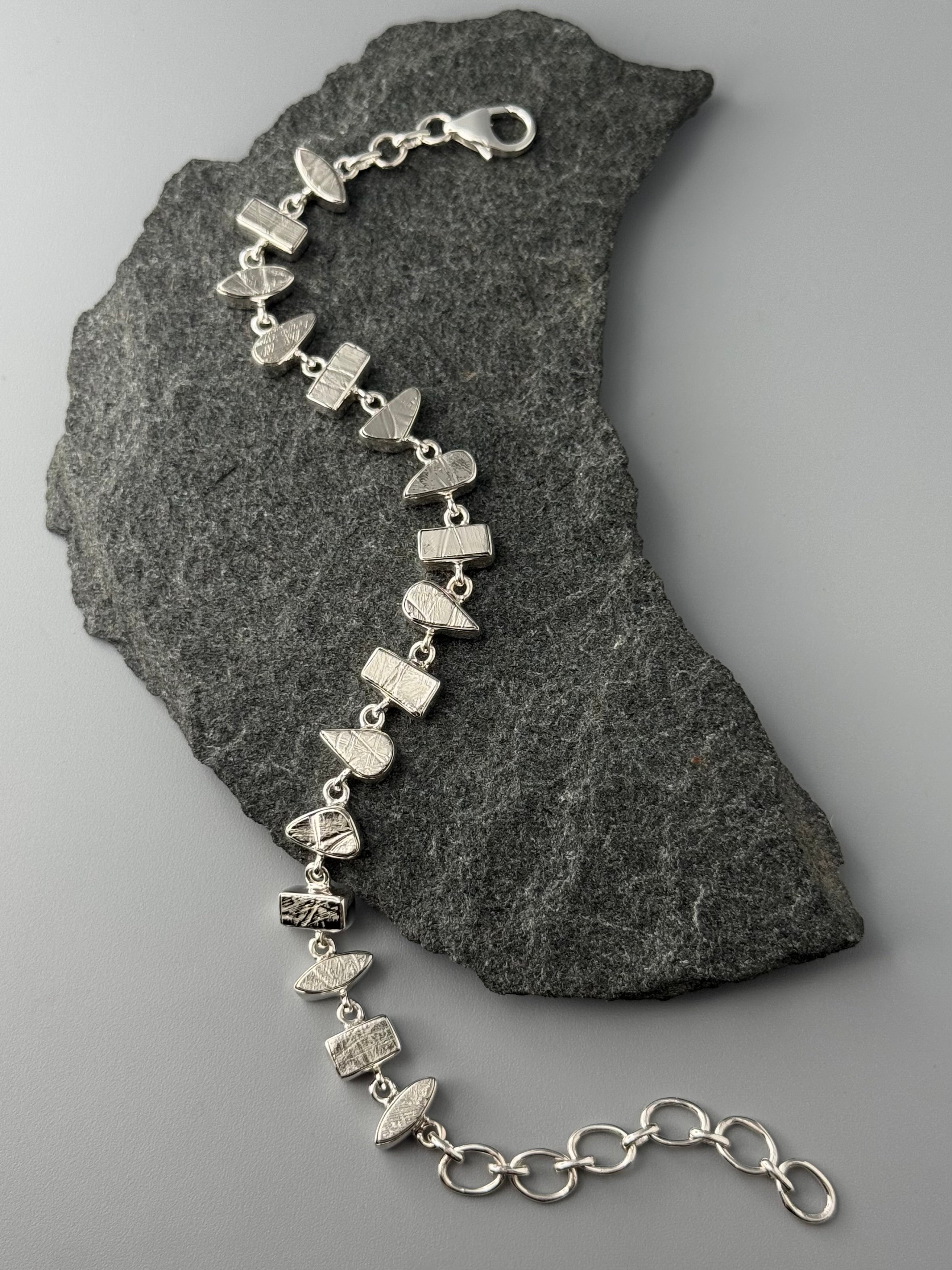 •METEORITE - GEO MIX - 1• linked silver bracelet (7.25" - 9")