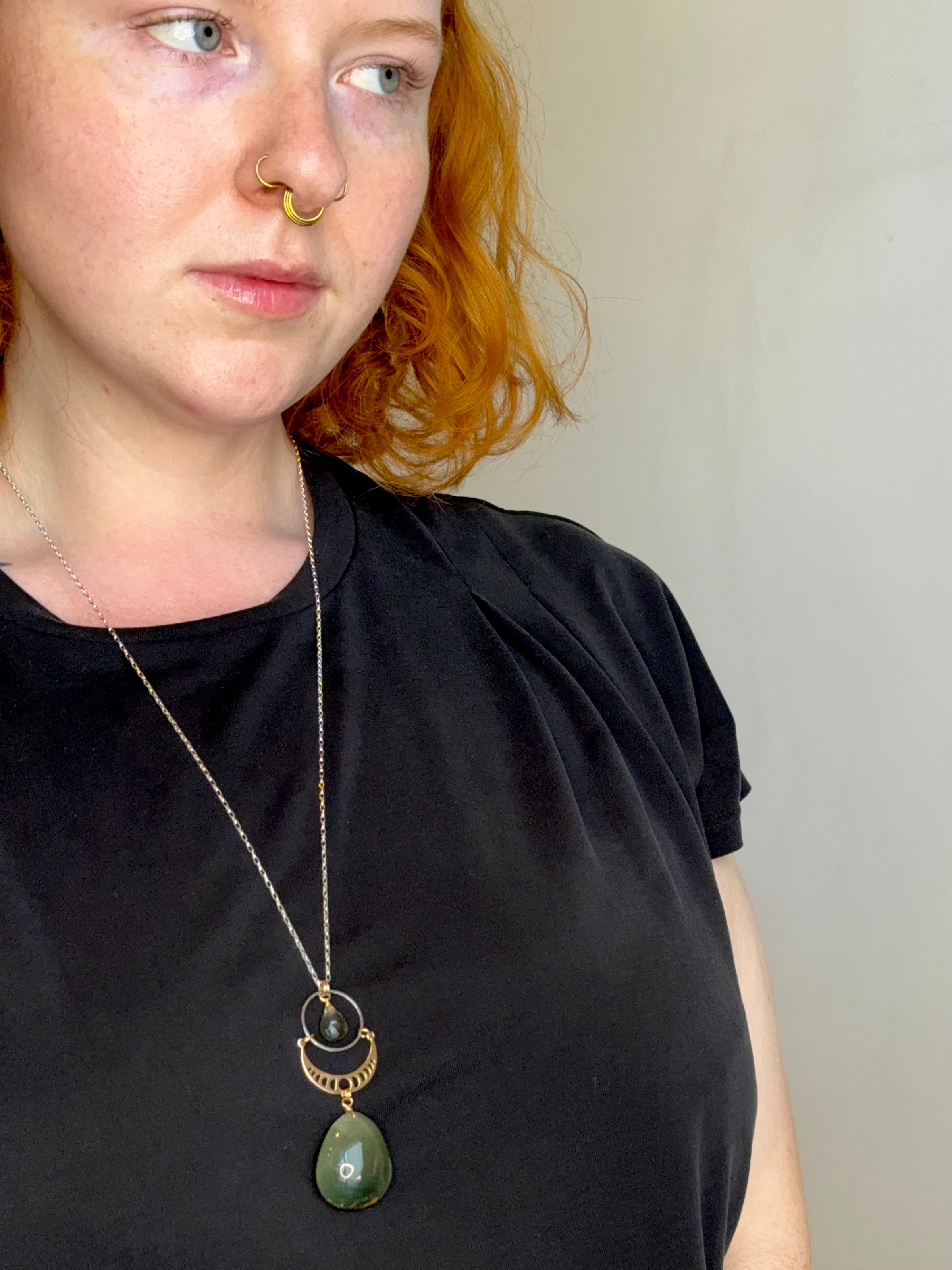 •NYX• lodolite + moss aquamarine + mixed metal necklace (28"-30" long)