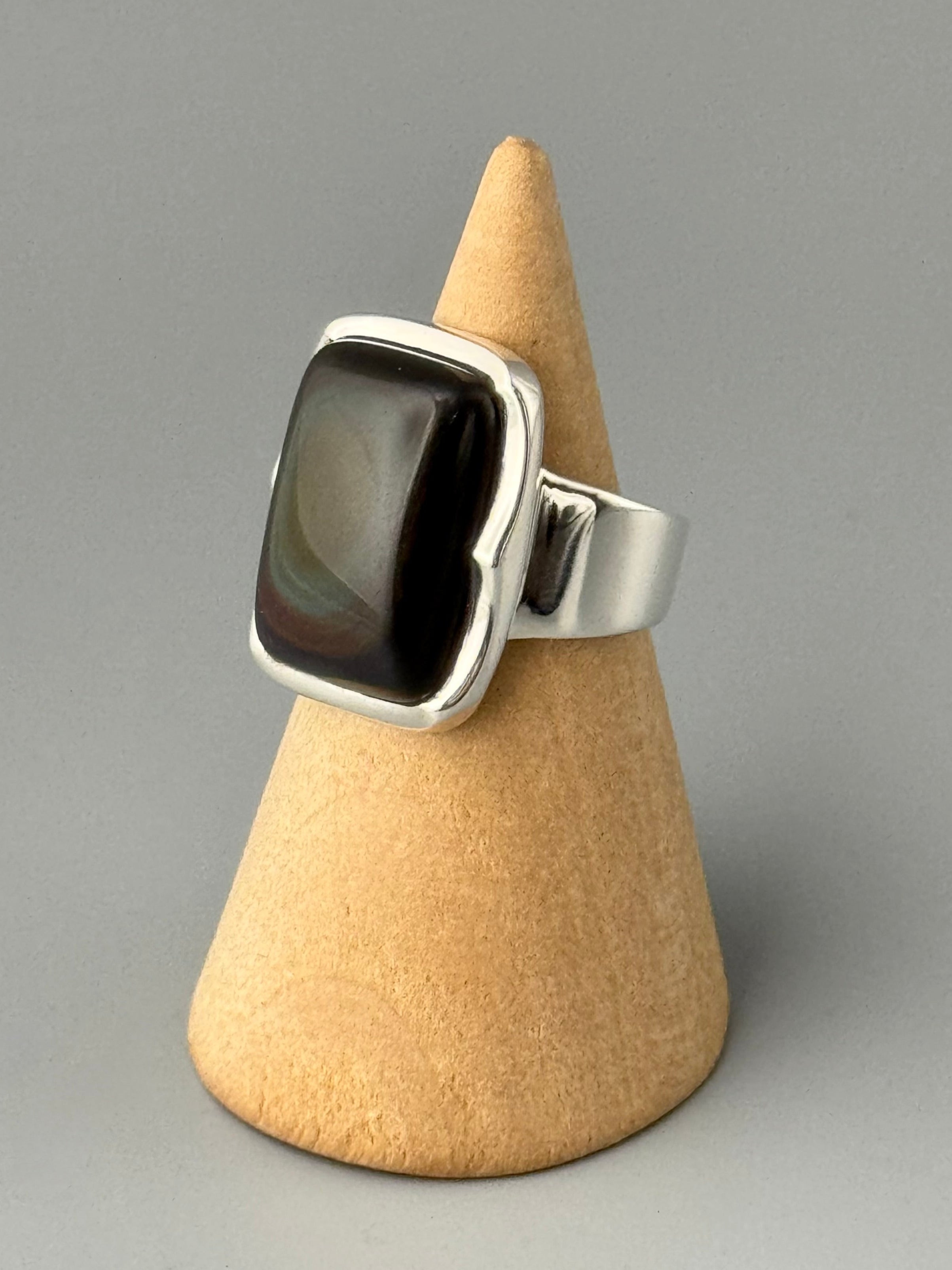 •RAINBOW OBSIDIAN - SOFT SQUARE• scalloped bezel silver ring (various sizes)