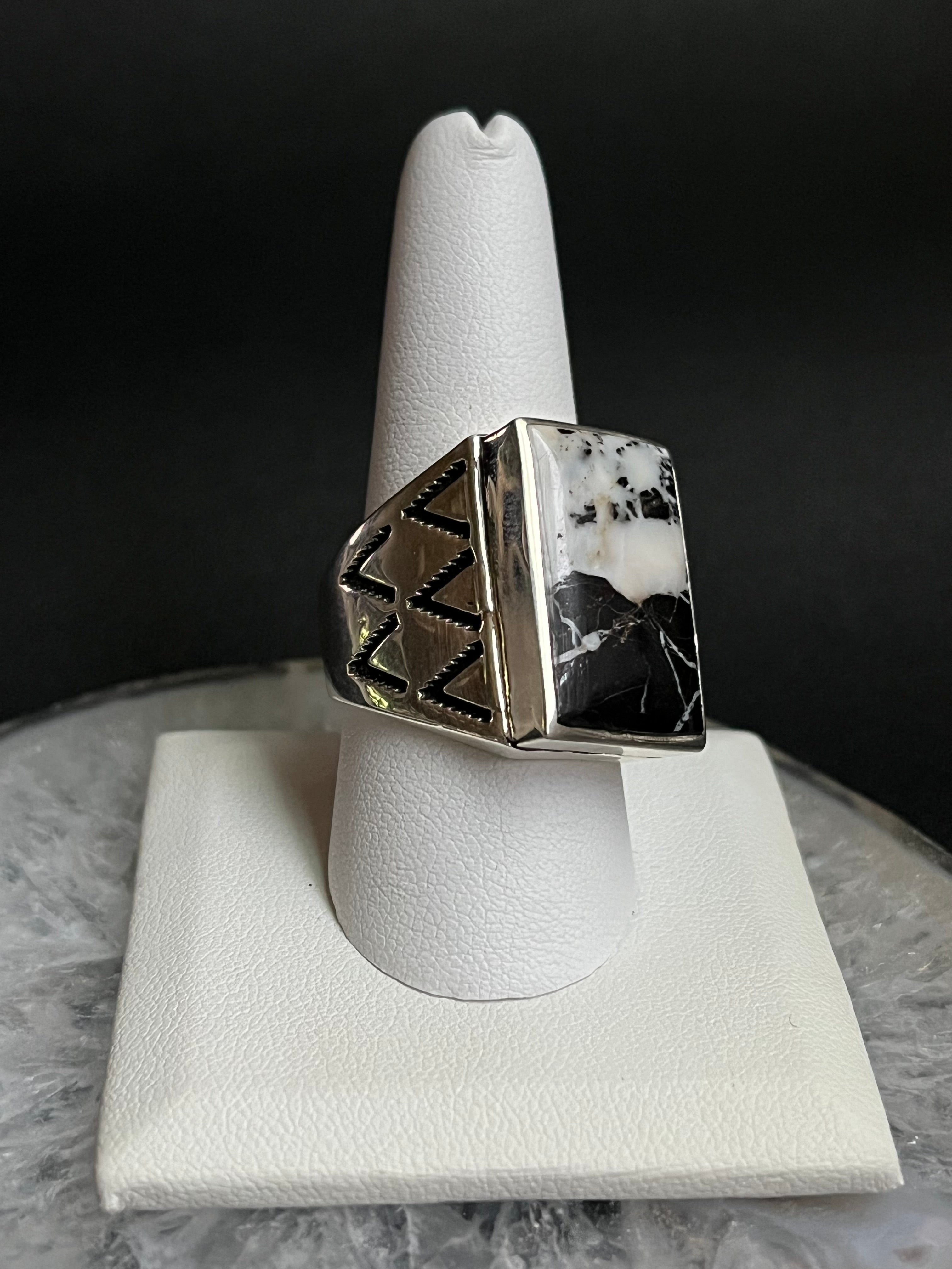 •WHITE BUFFALO TURQUOISE• Navajo silver signet ring (size 10)
