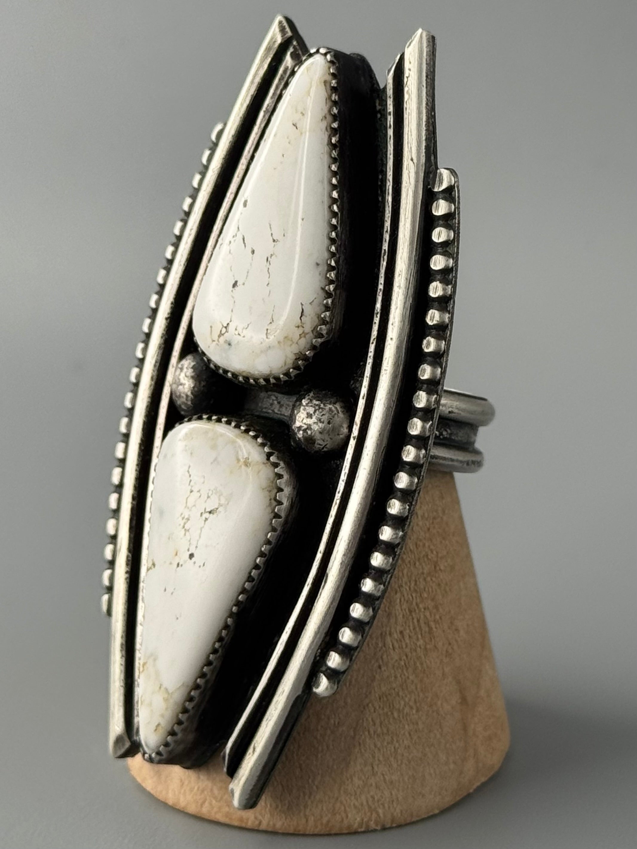 •DOUBLE TROUBLE• white buffalo + silver ring (size 7.75)