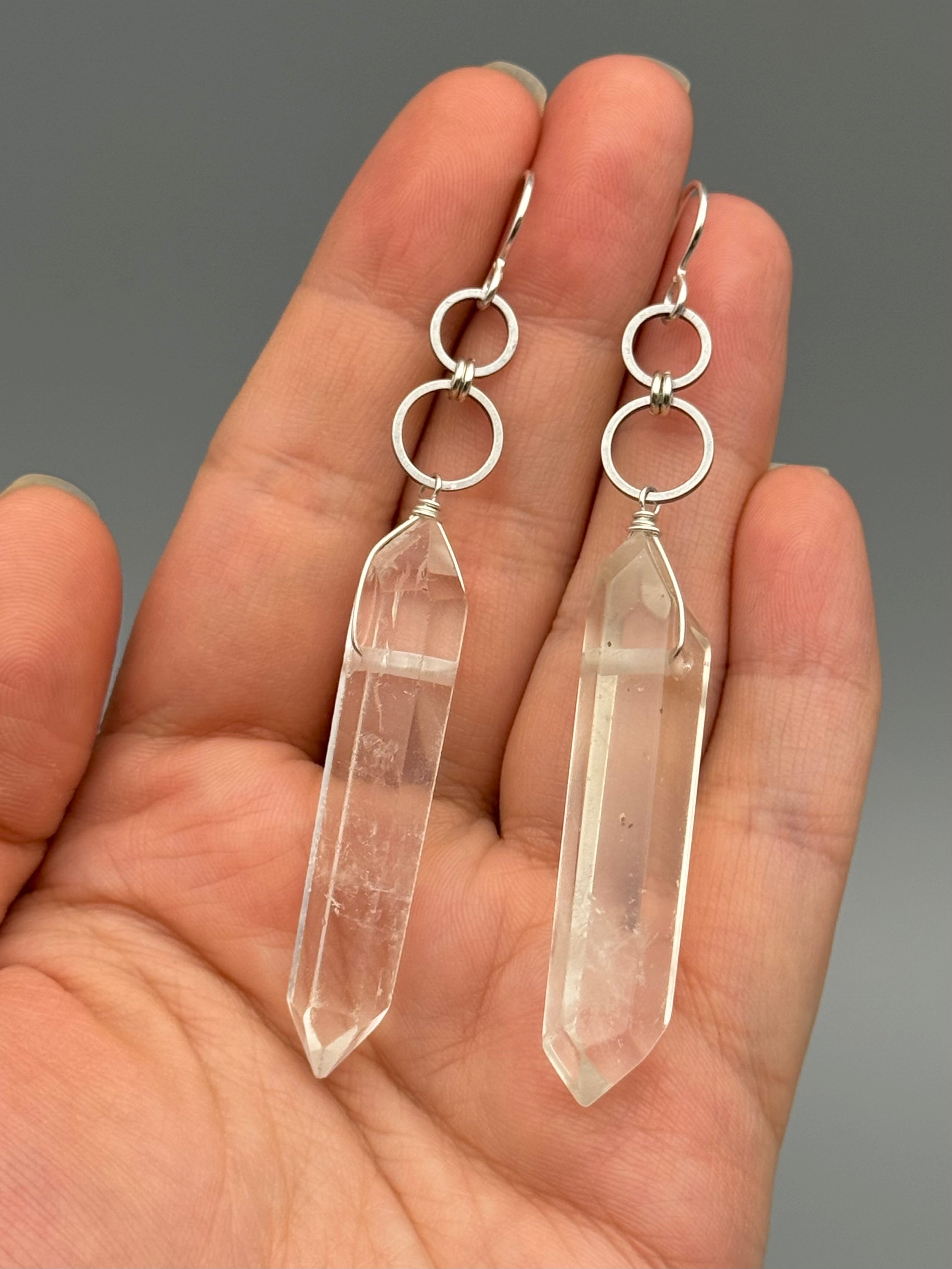 •EQUA-LUNA• double terminated quartz + silver earrings