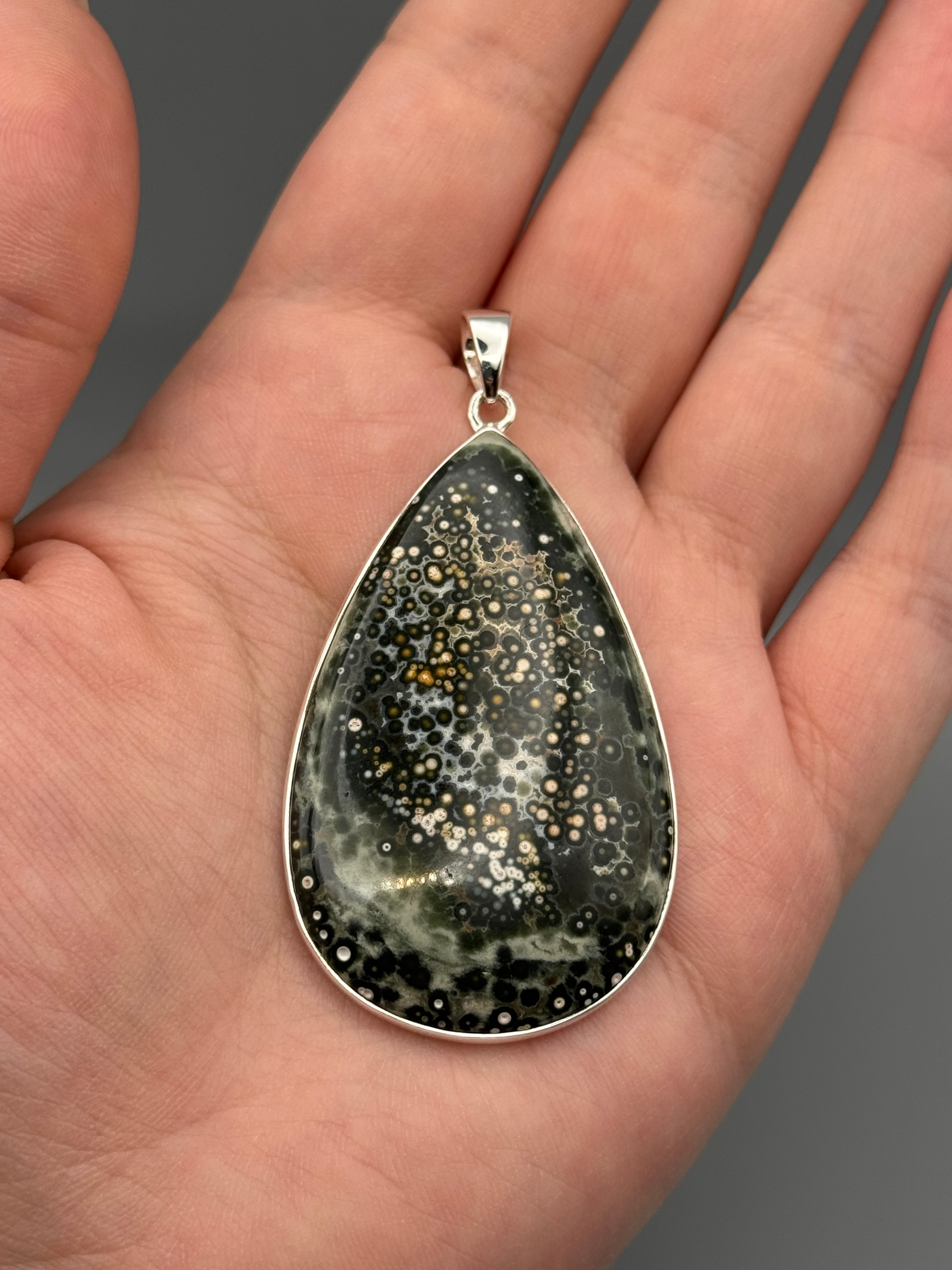 •OCEAN JASPER - LARGE TEAR• sterling silver pendant