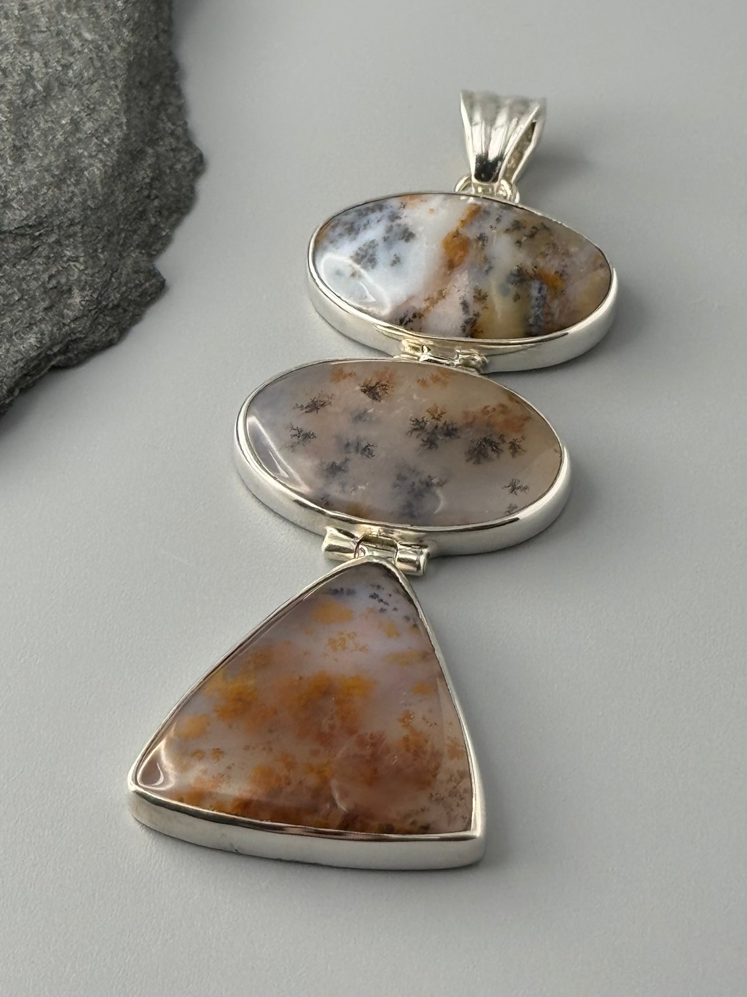 •DENDRITIC AGATE - HINGED TRIO• sterling silver pendant