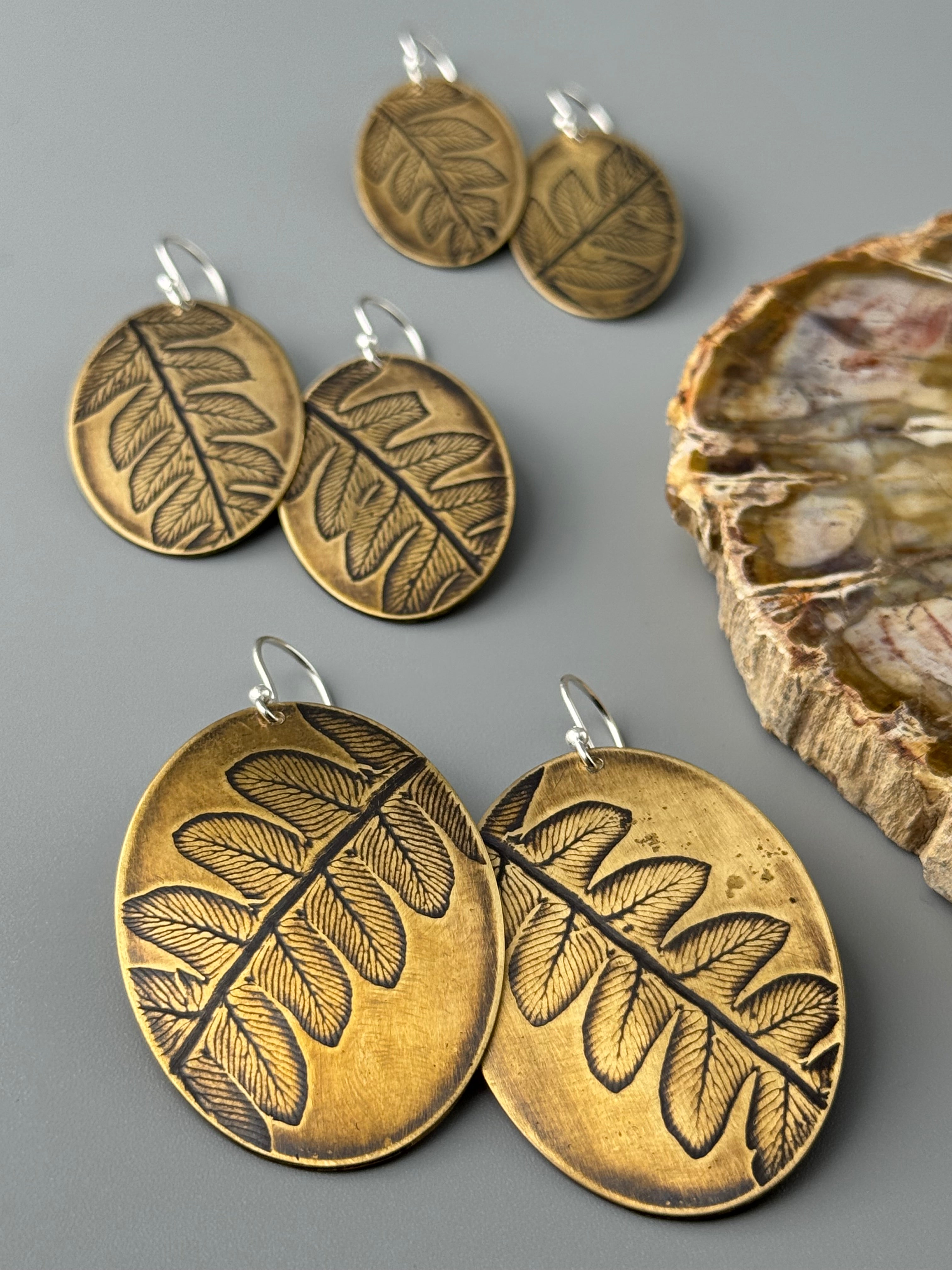 •FERN OVOID• mixed metal dangle earrings