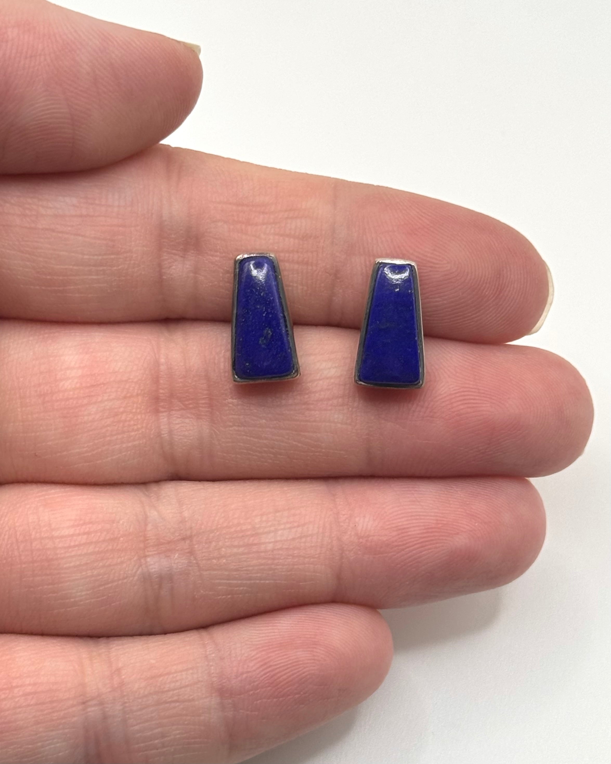 •LAPIS LAZULI - PORTAL• silver bezel set stud earrings