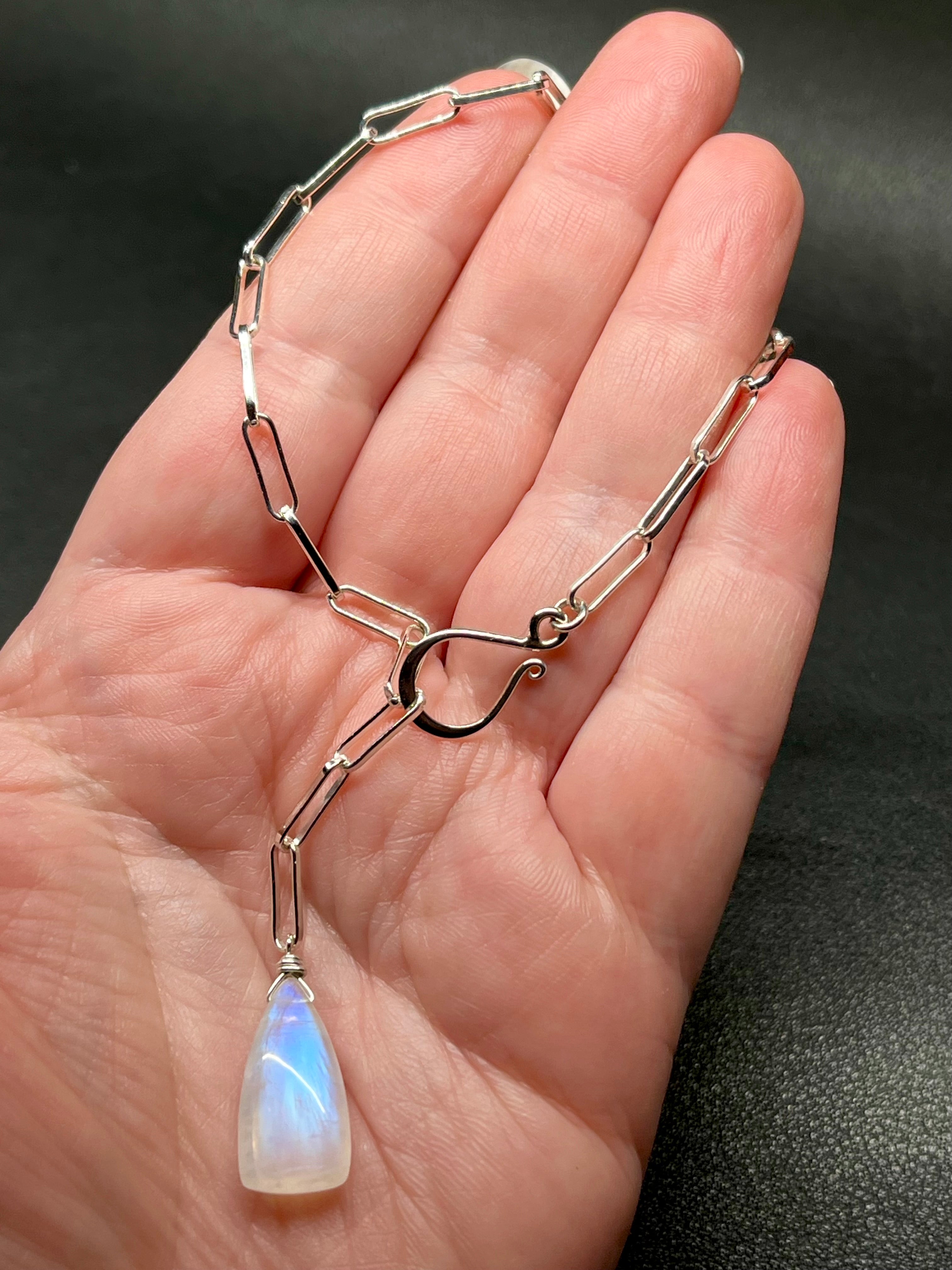 •LINKED• rainbow moonstone + silver necklace (19")