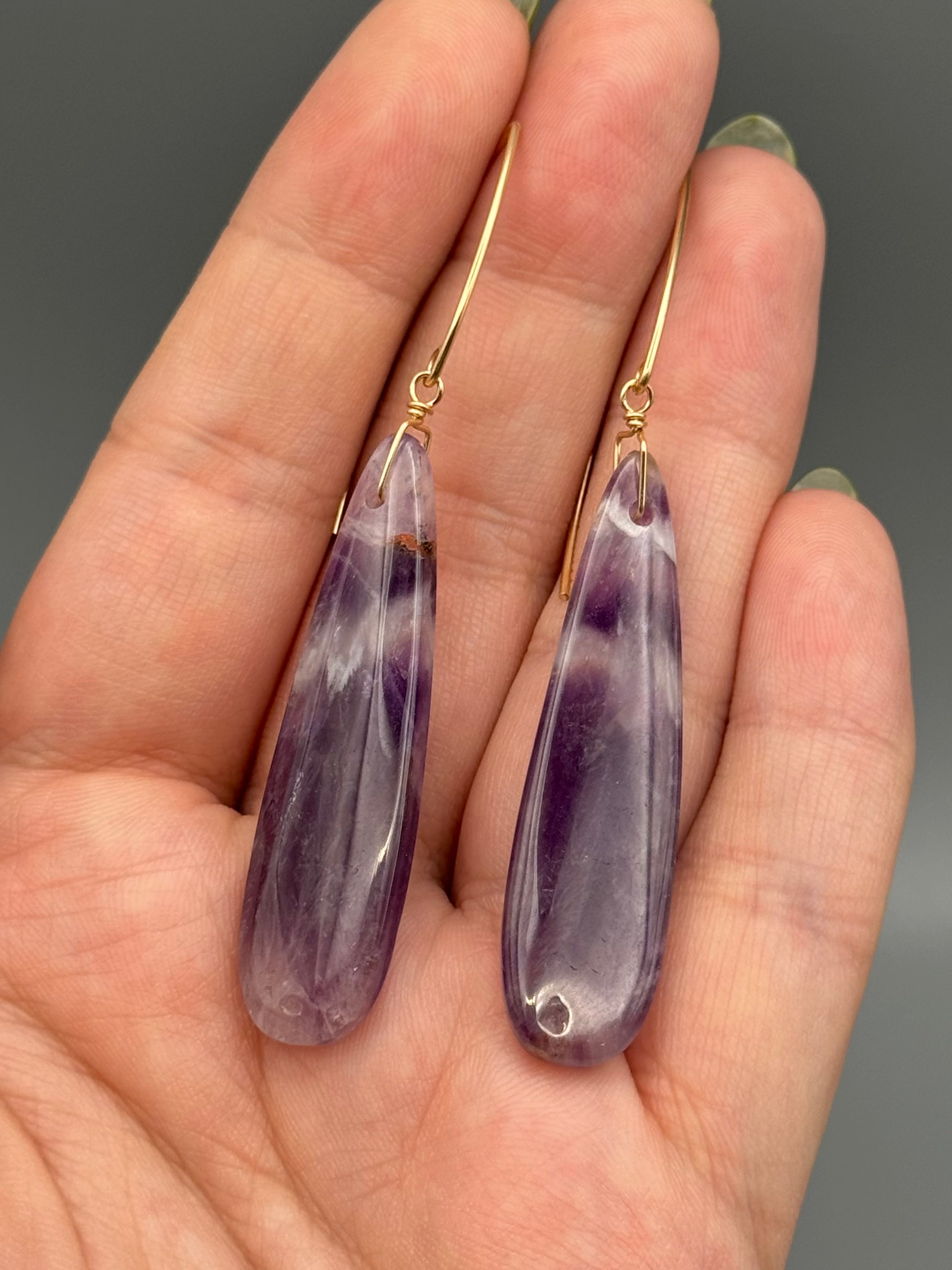•STRAY• chevron amethyst tear + gold earrings