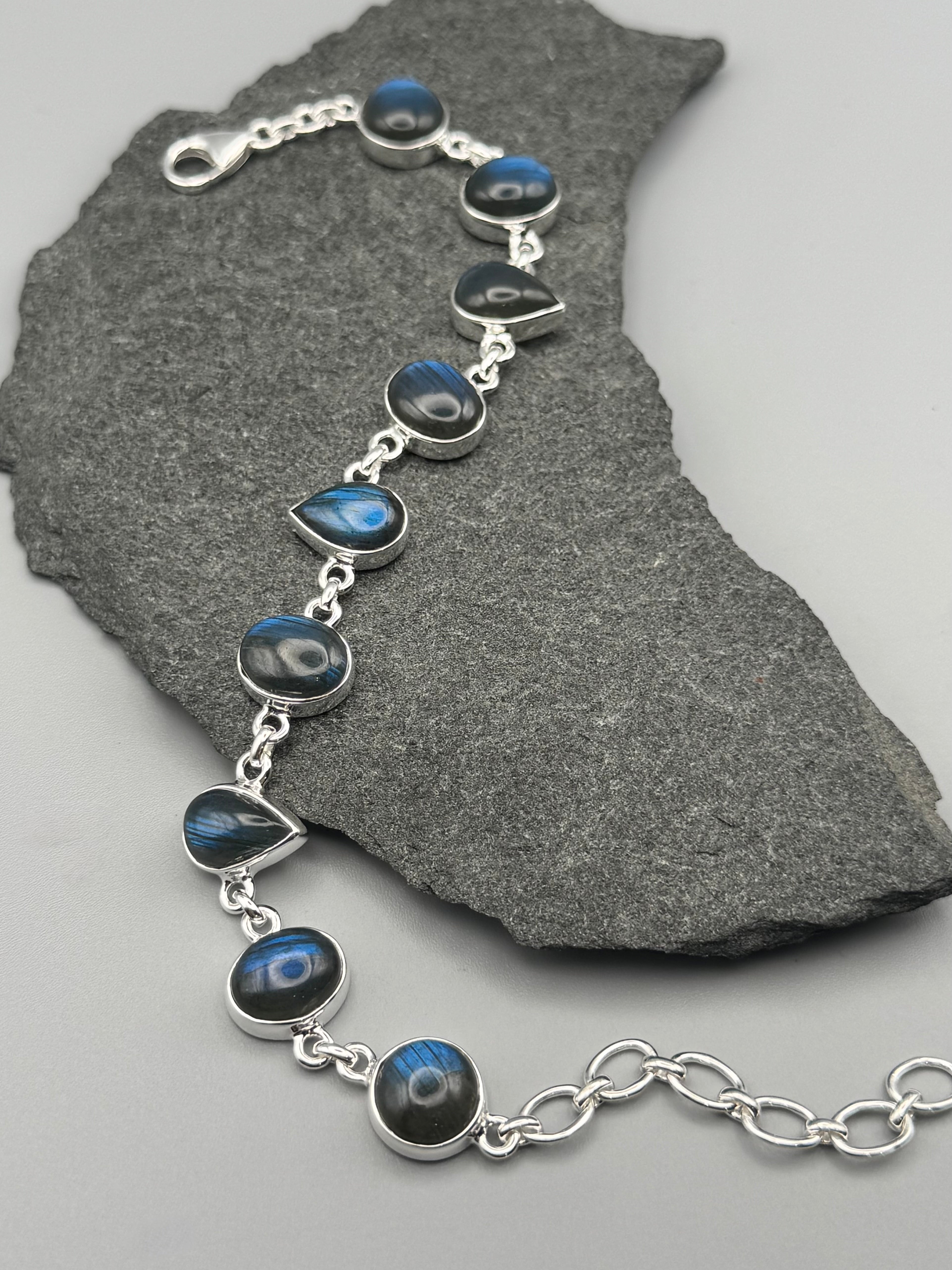 •LABRADORITE - LIL' GEO MIX - 2• linked silver bracelet (7.25" - 9")