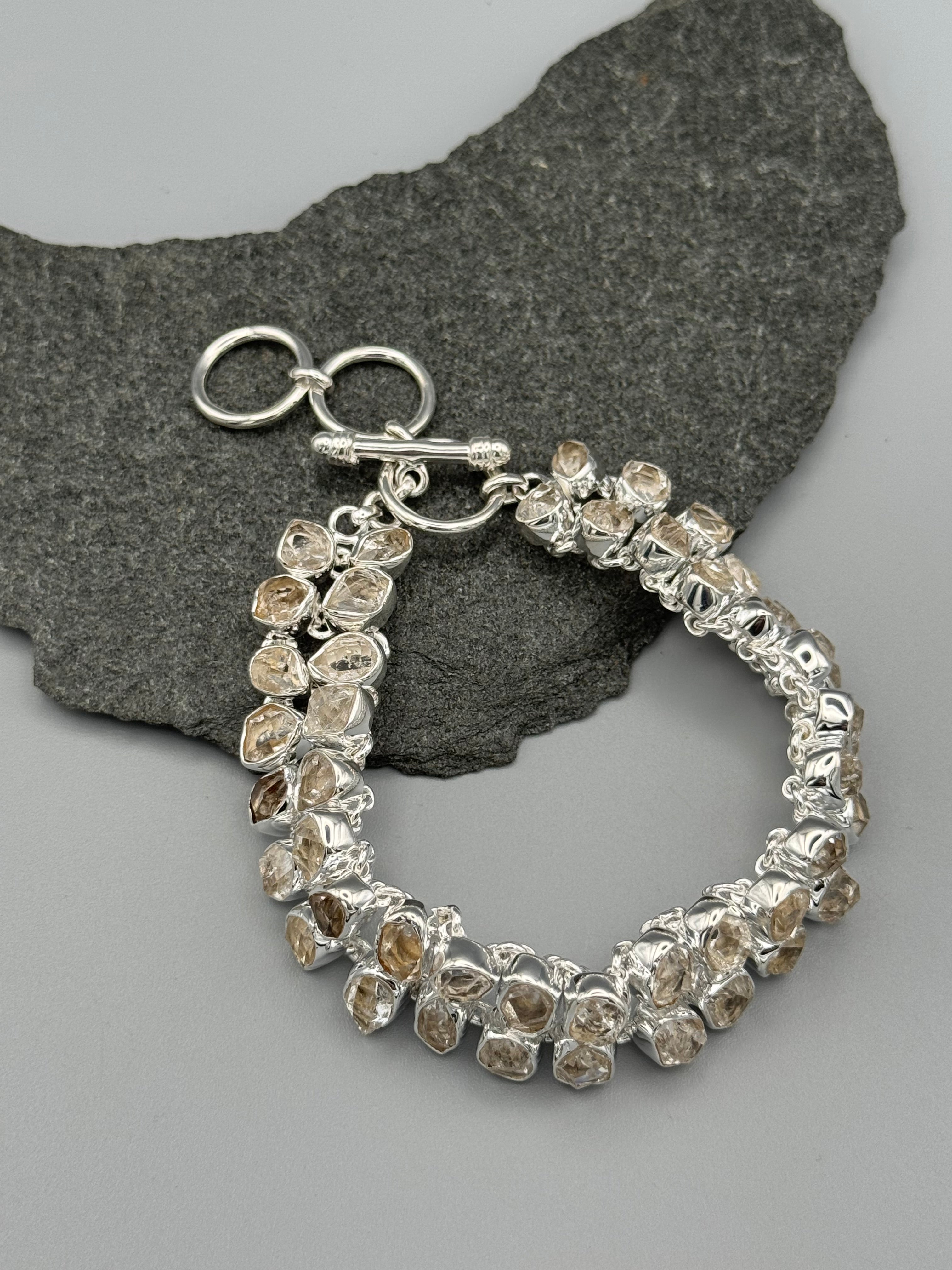 •HERKIMER DIAMOND - TWOFOLD• linked silver bracelet (7.25" - 8.5")