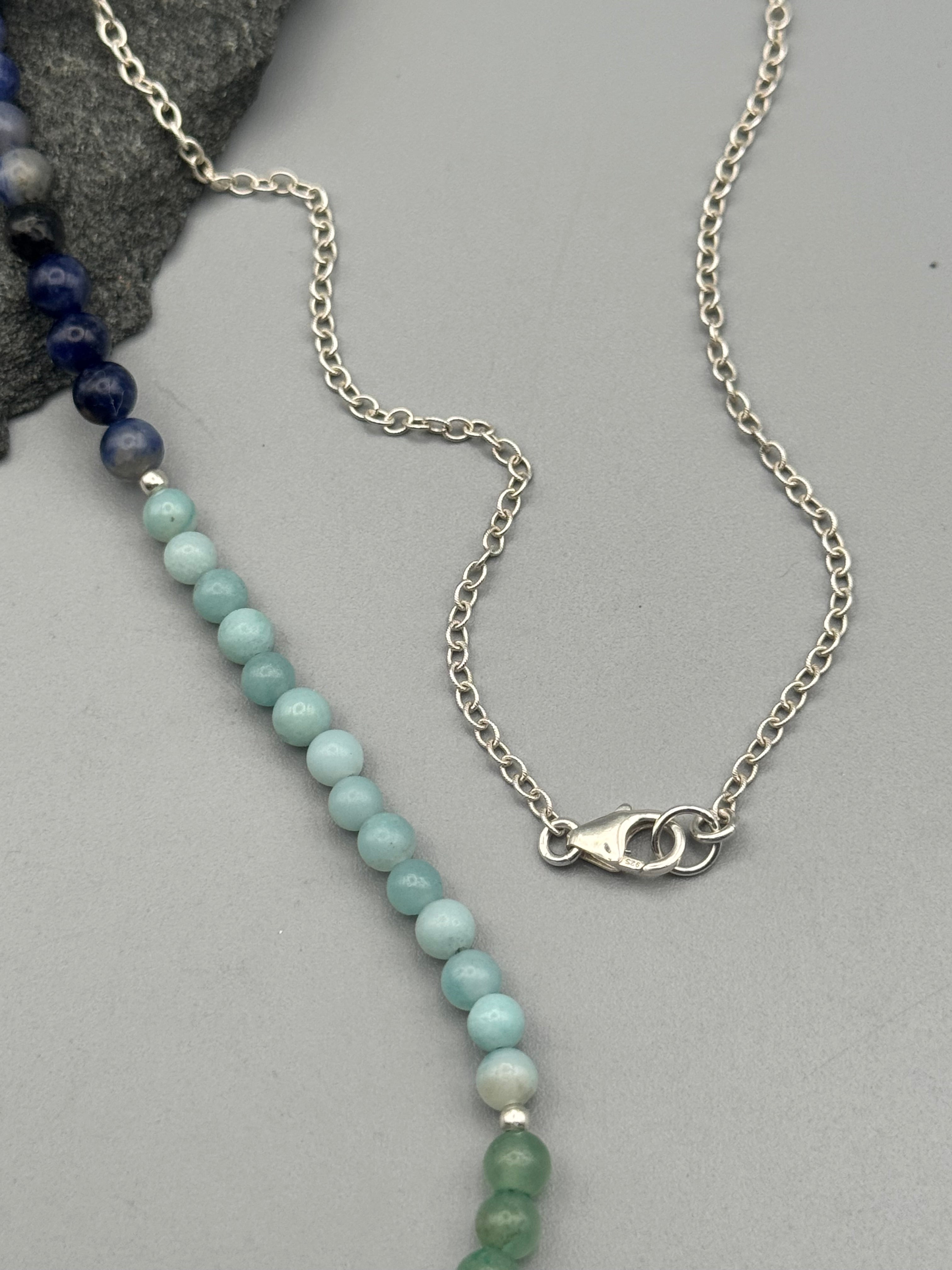 •MULTI-STONE STRAND• silver beaded necklace (25.5" long)