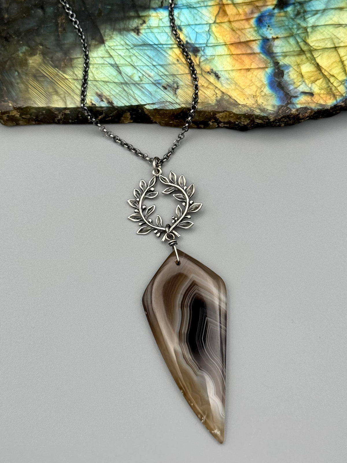 •ALCHEMY• botswana agate + silver necklace (17"-19" long)