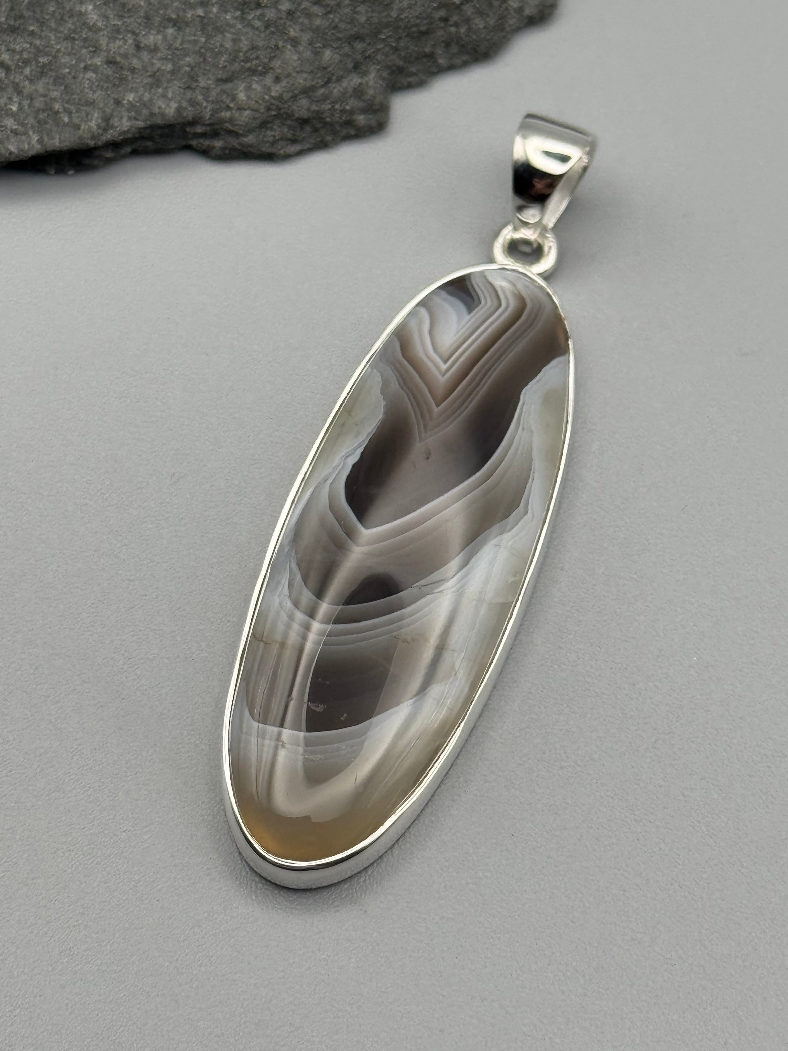 •BOTSWANA AGATE - ELONGATED OVAL• sterling silver pendant