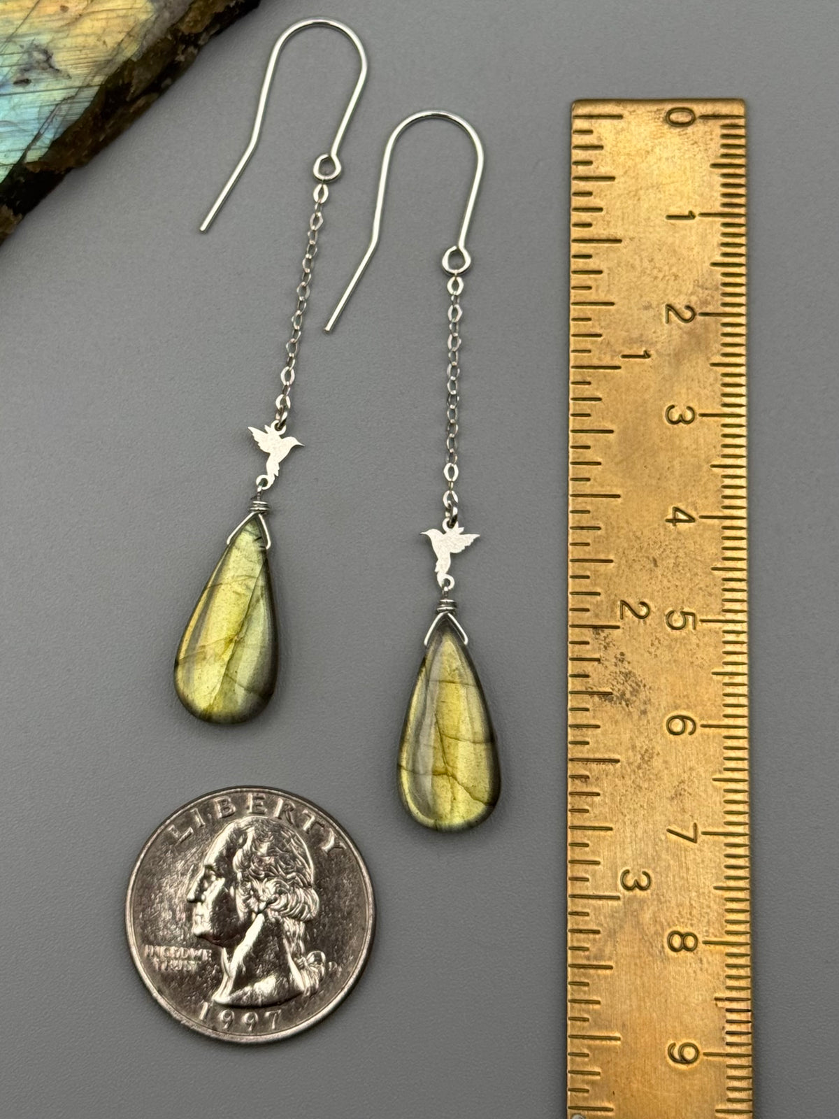 •NECTAR• golden labradorite tear + silver earrings