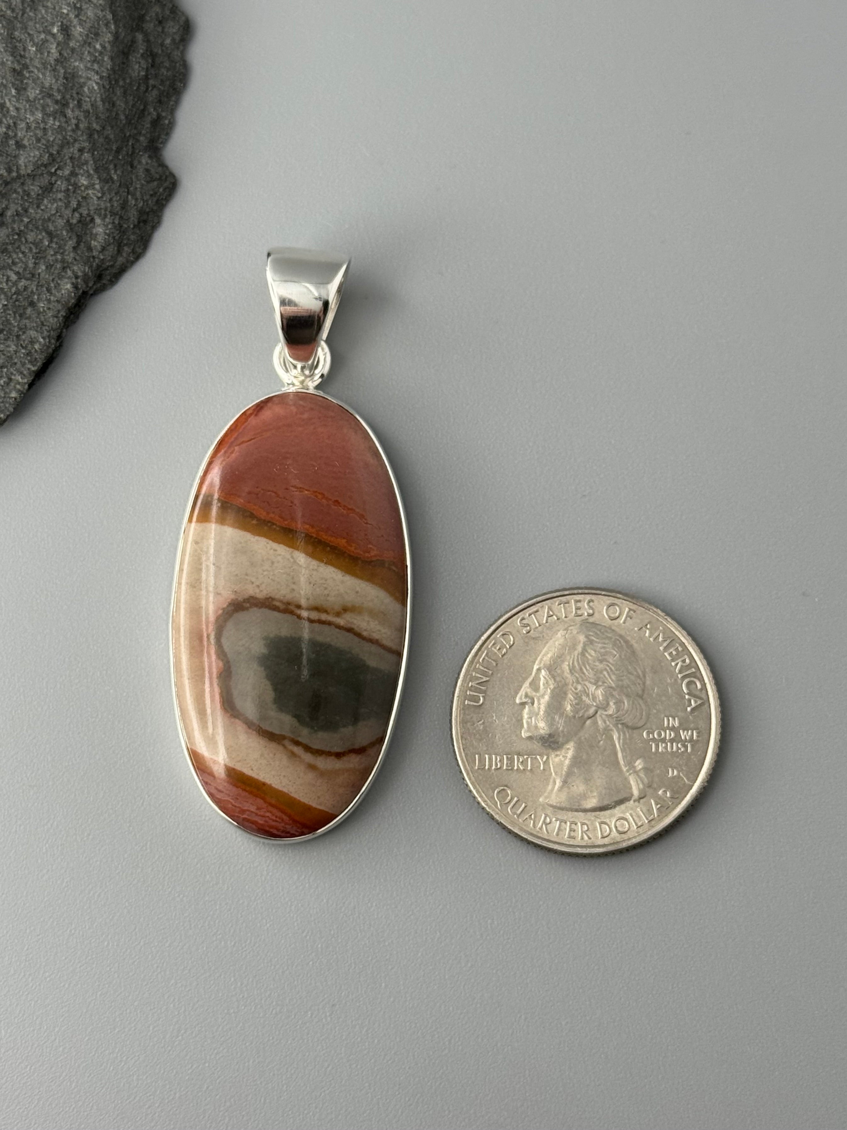 •POLYCHROME JASPER - ELONGATED OVAL• sterling silver pendant