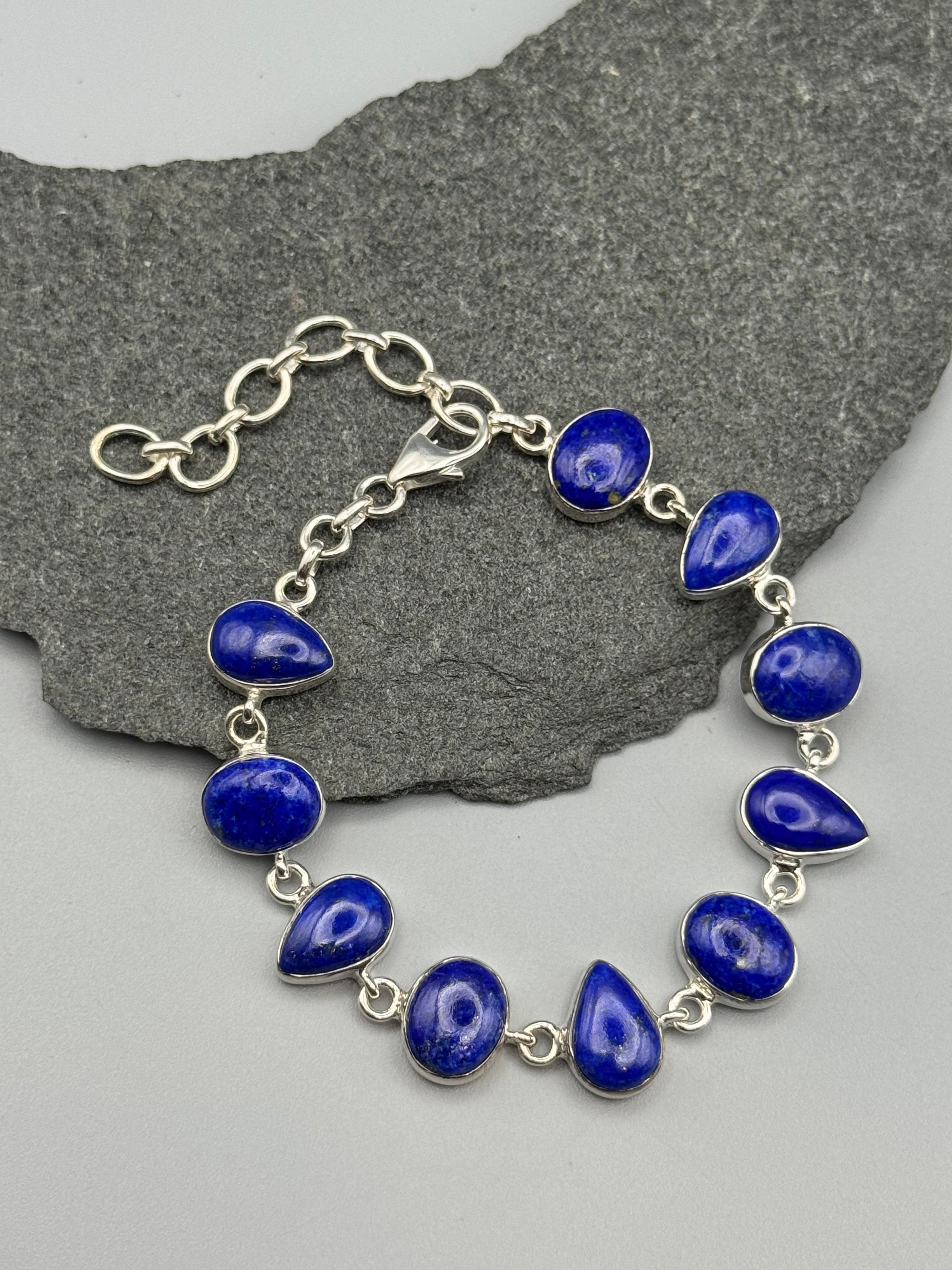 •LAPIS LAZULI - GEO MIX• linked silver bracelet (7.25" - 9")