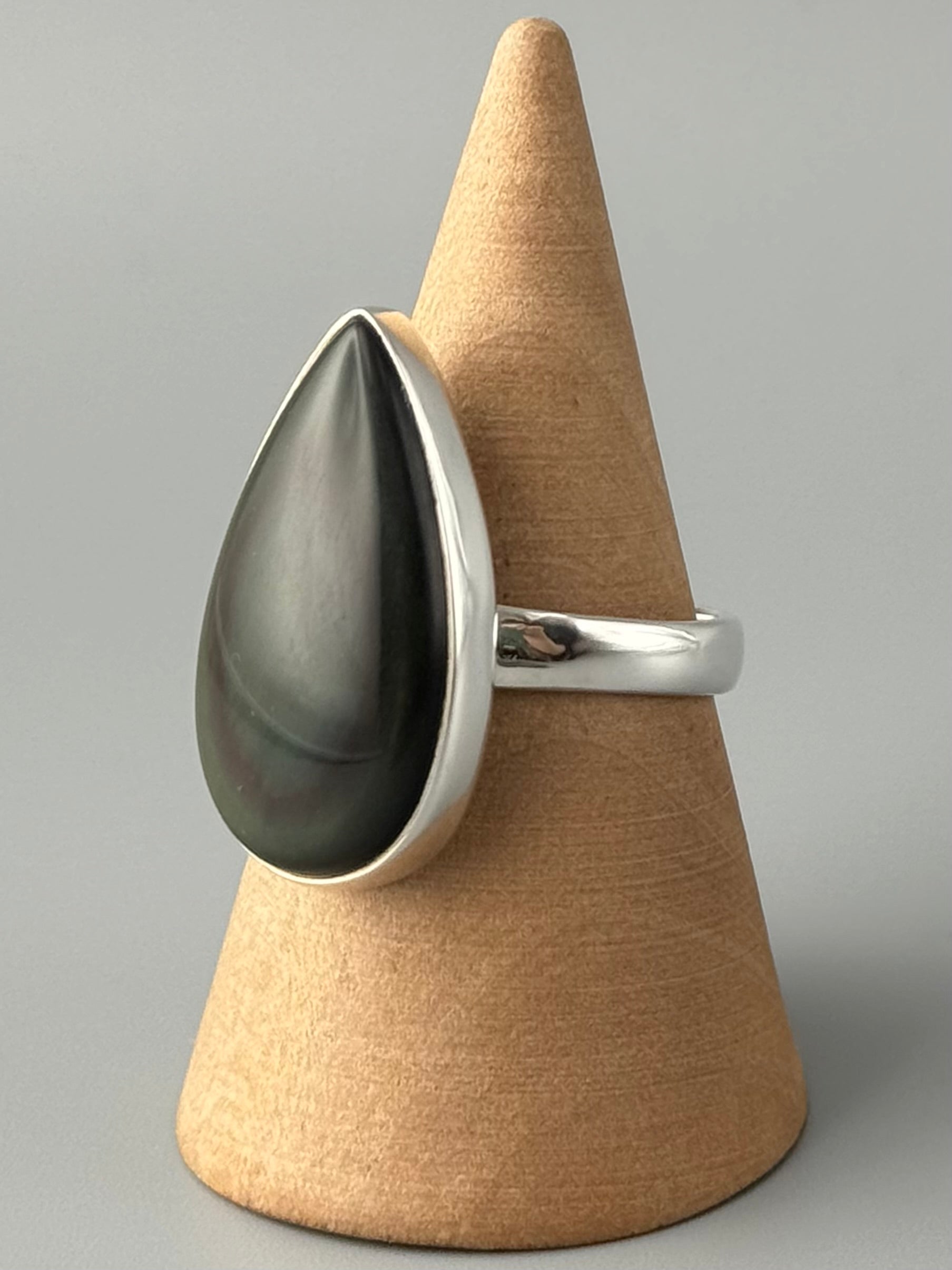 •RAINBOW OBSIDIAN - TEARDROP• simple bezel silver ring (size 8.75)