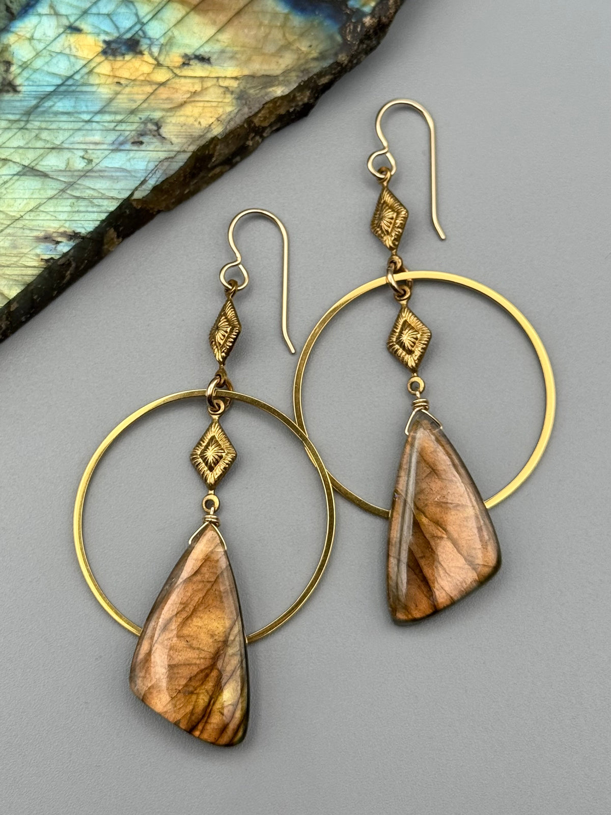 •AGATHA SWING• golden labradorite wing + gold earrings