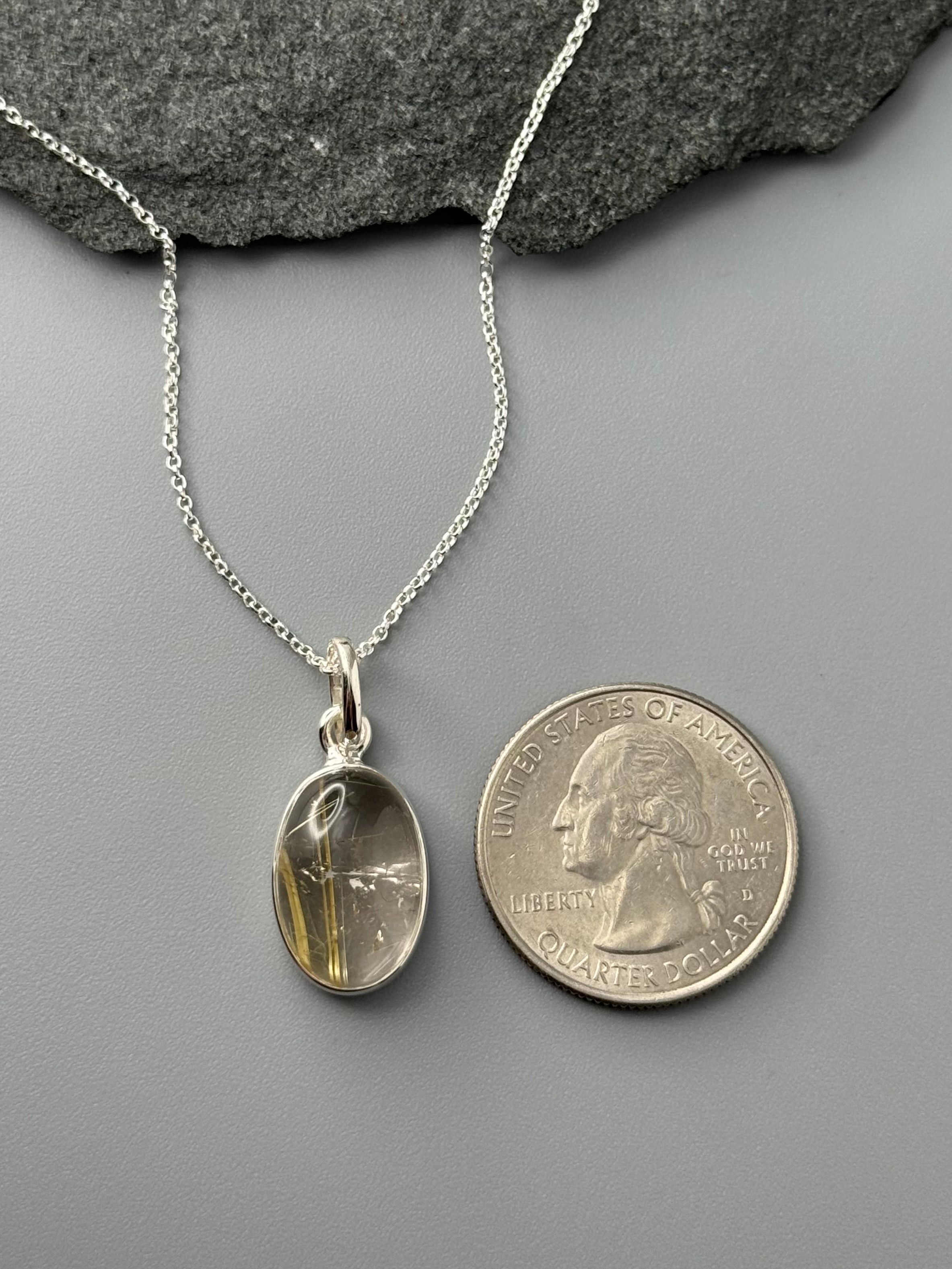 •RUTILATED QUARTZ - SMALL OVAL• sterling silver necklace (18" long)