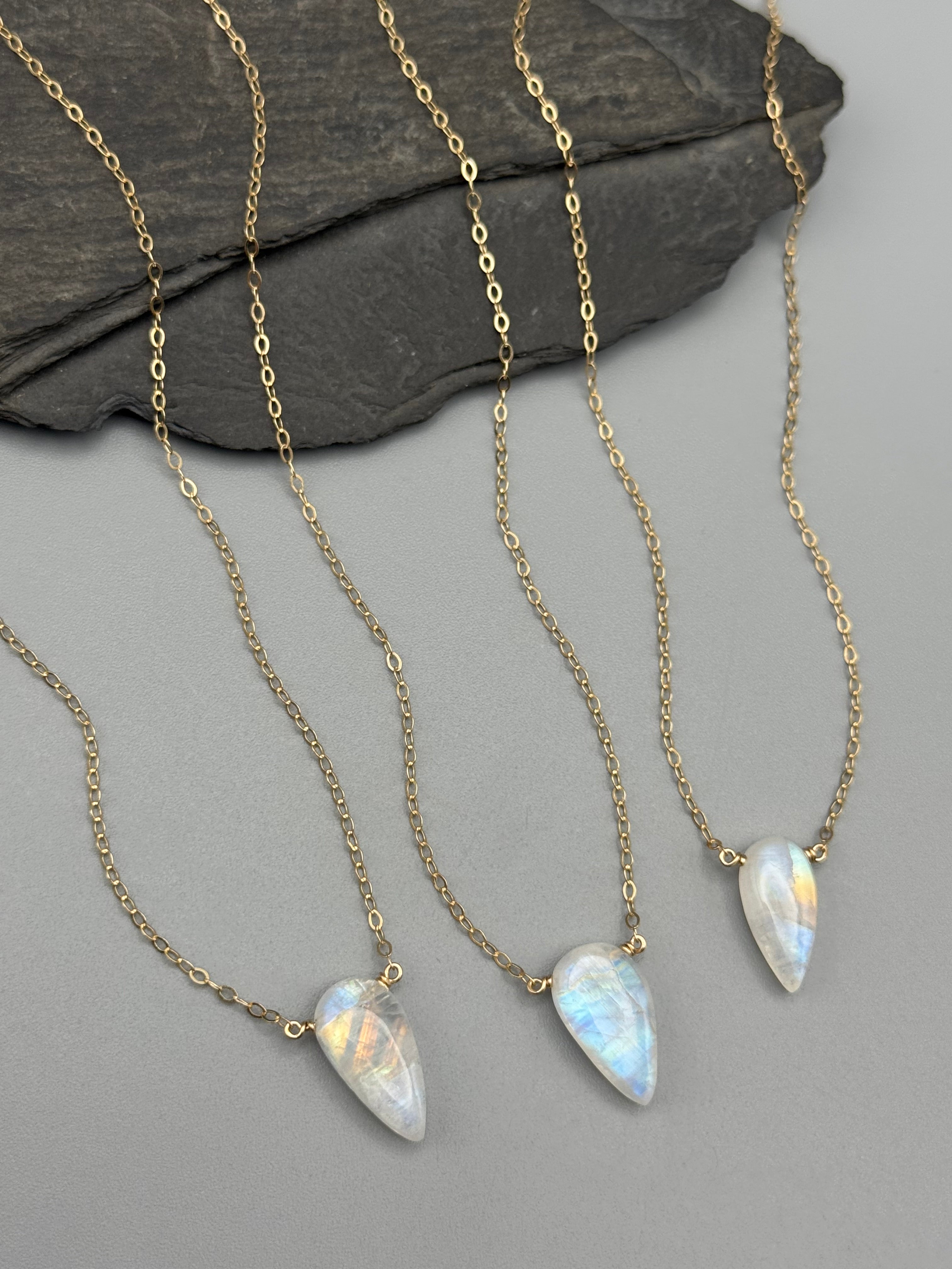 •STRAY• rainbow moonstone spear tear + gold necklace (various lengths)