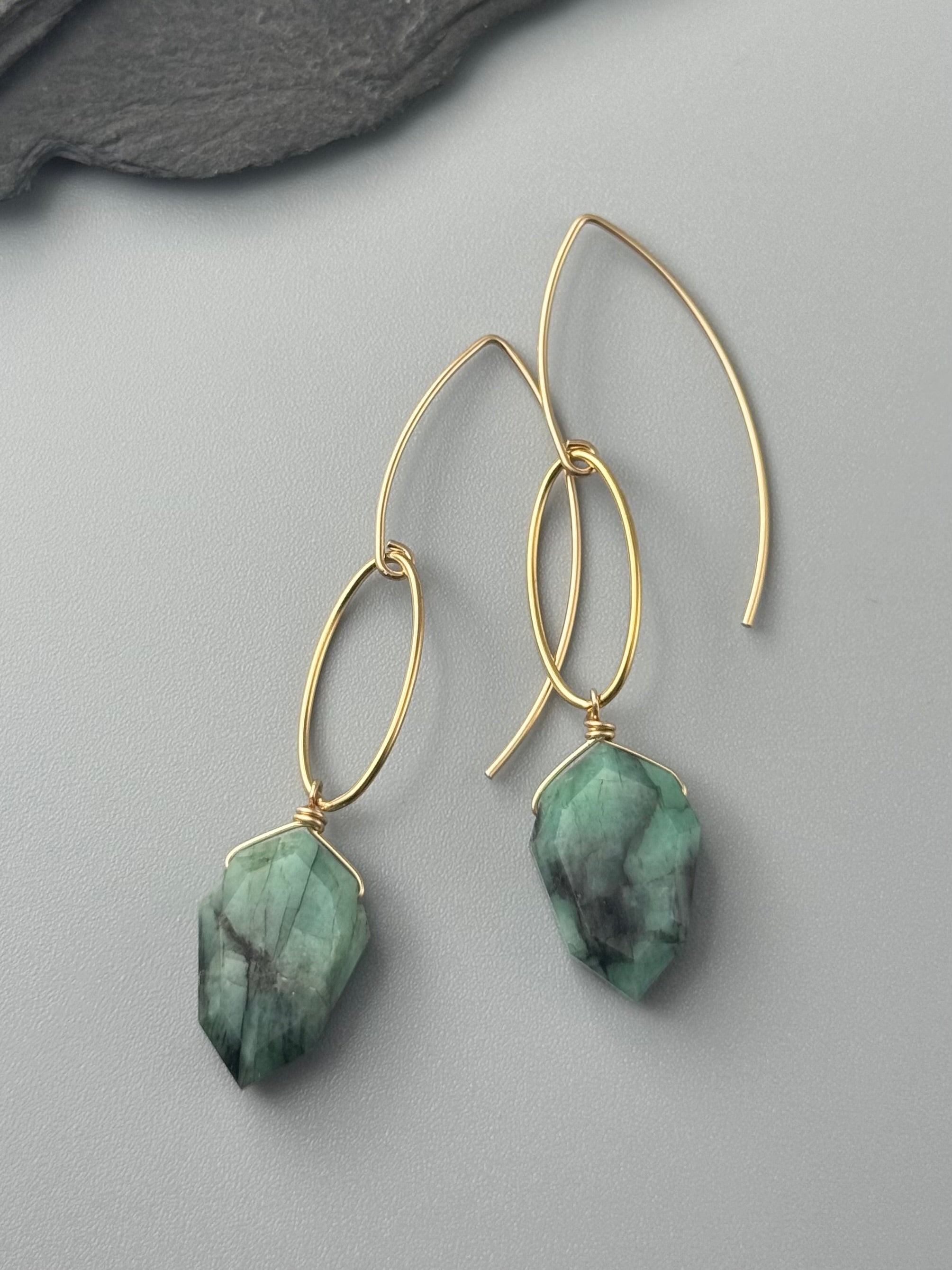 •IO• emerald + gold earrings
