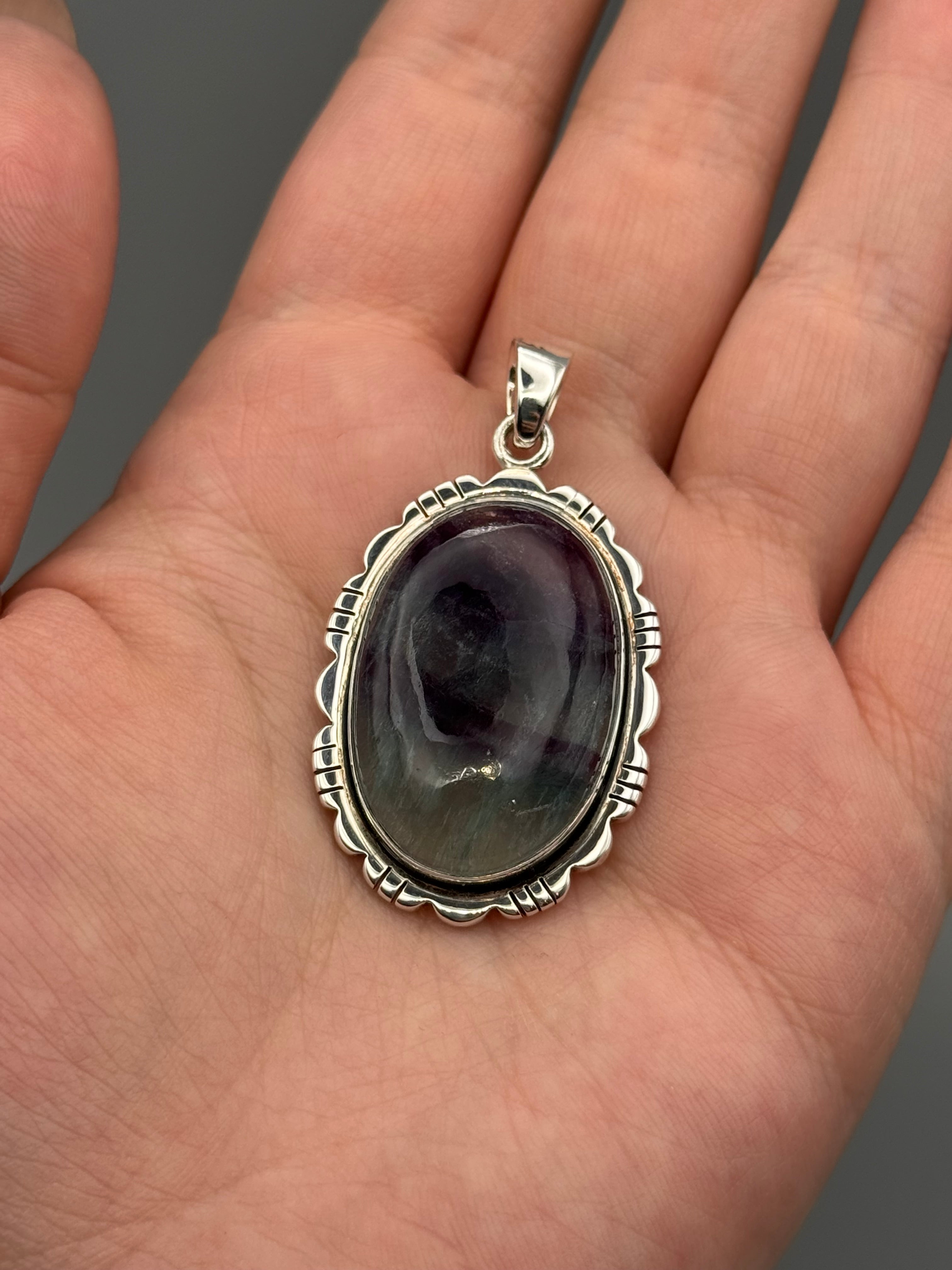 •FLUORITE - OVAL FRAME 1• sterling silver pendant