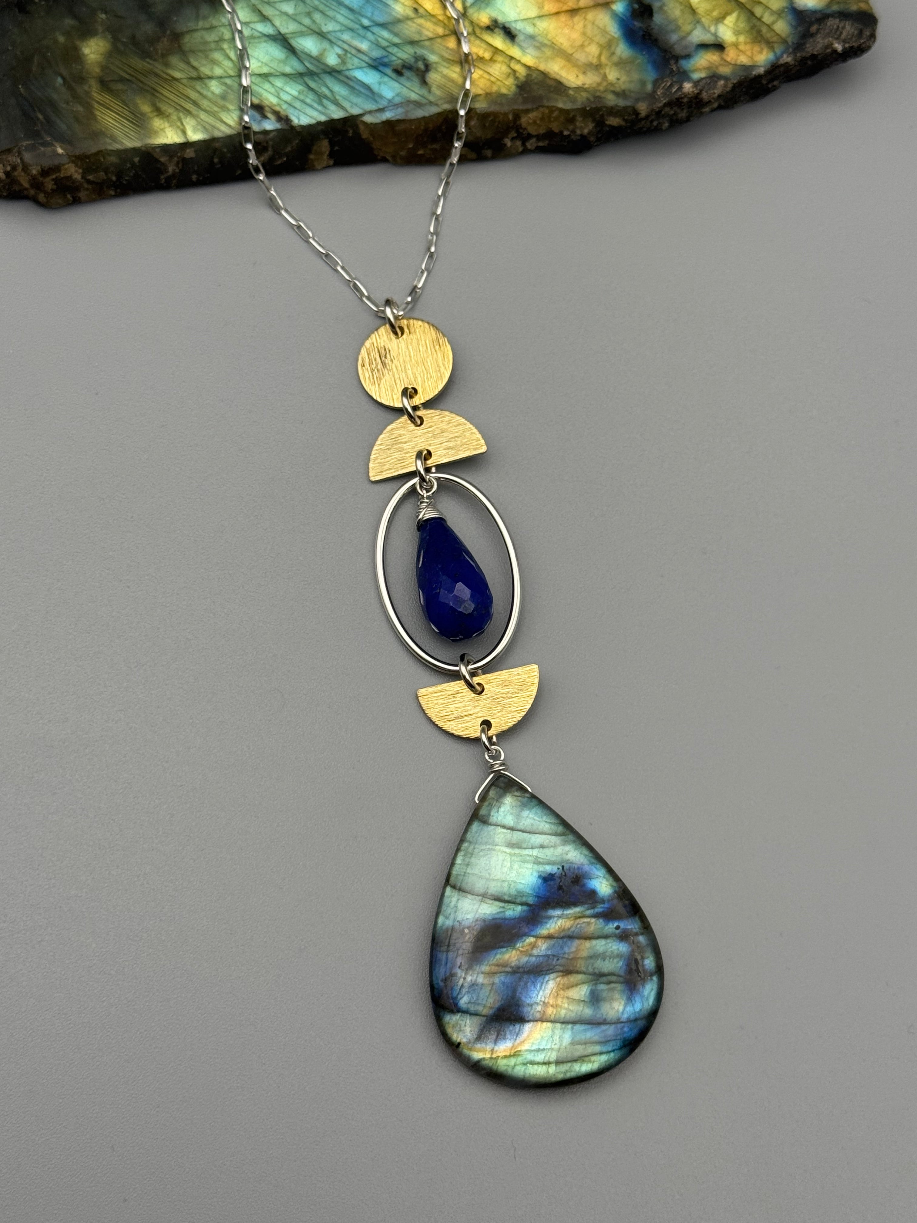 •NYX• lapis + labradorite mixed metal necklace (26"-28" long)