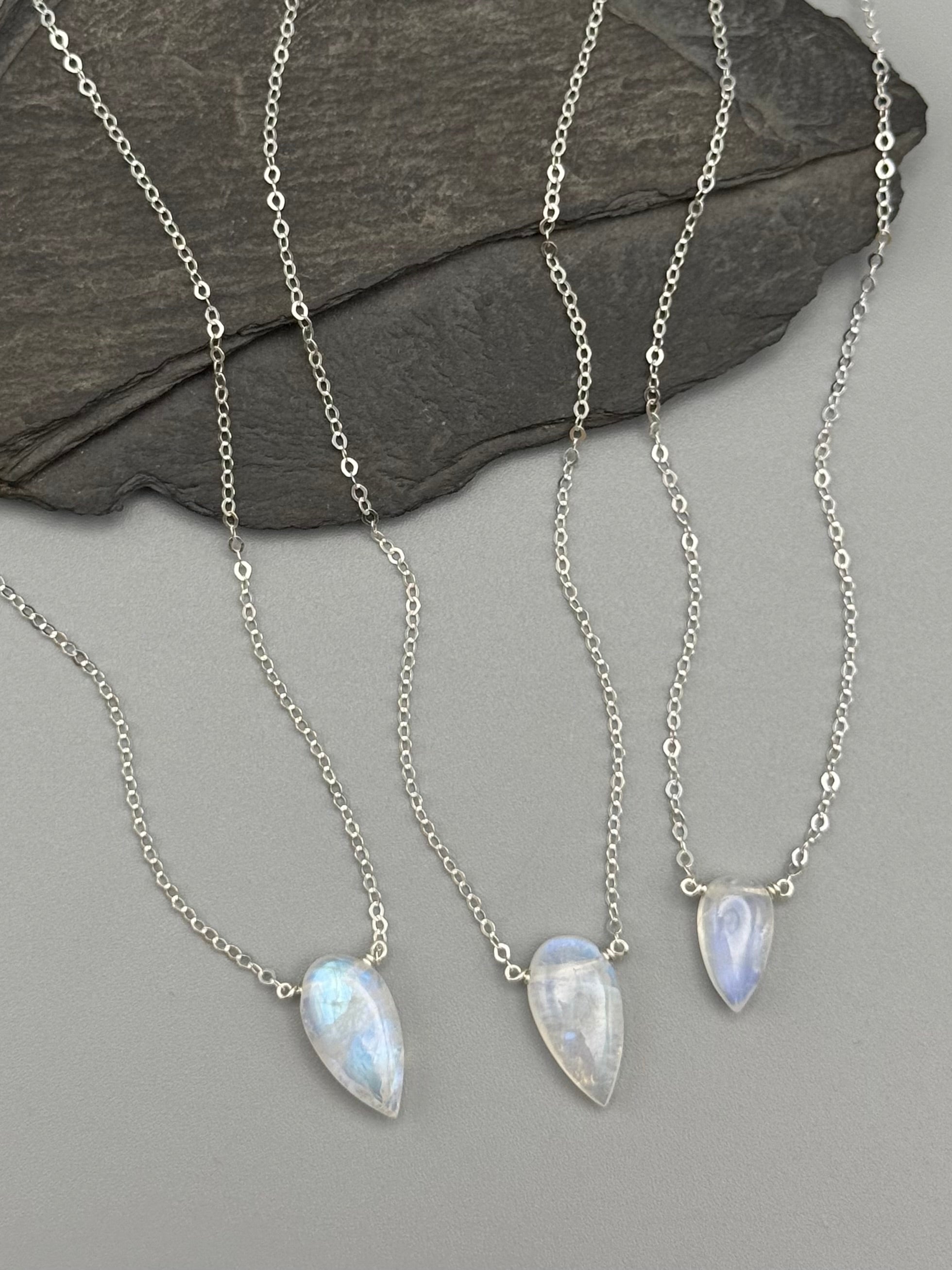 •STRAY• rainbow moonstone spear tear + silver necklace (various lengths)