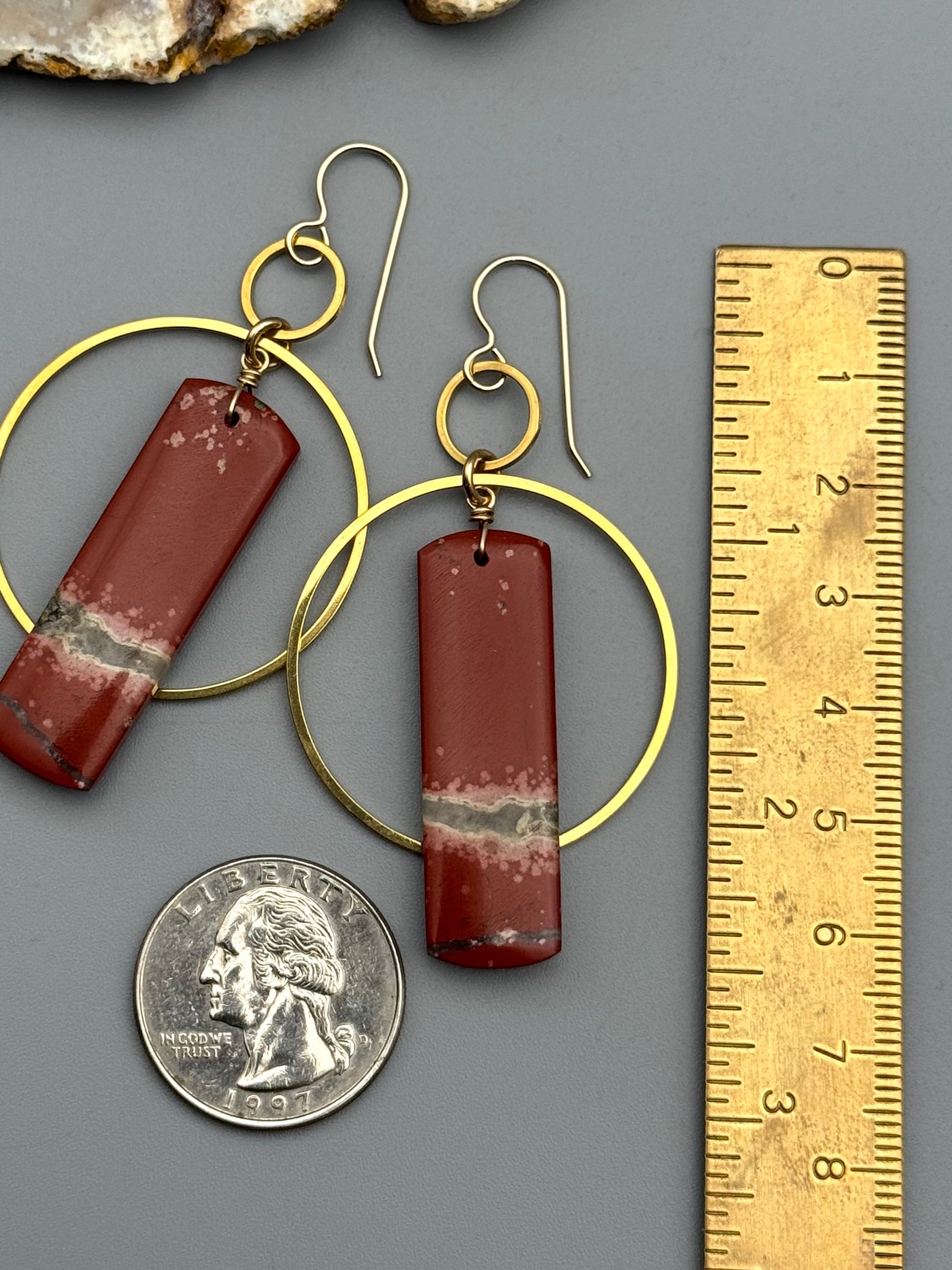 •EQUA-ORBIT• red jasper tower + gold earrings