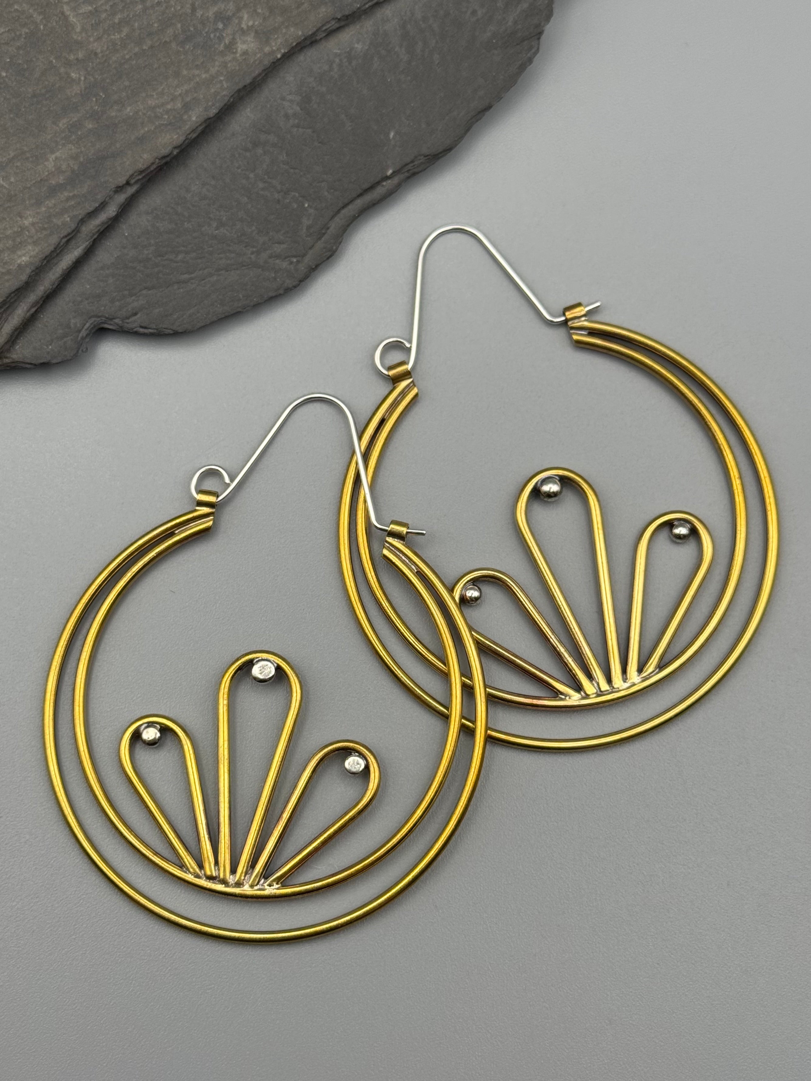 •CRESCENT BLOOM• mixed metal hoop earrings
