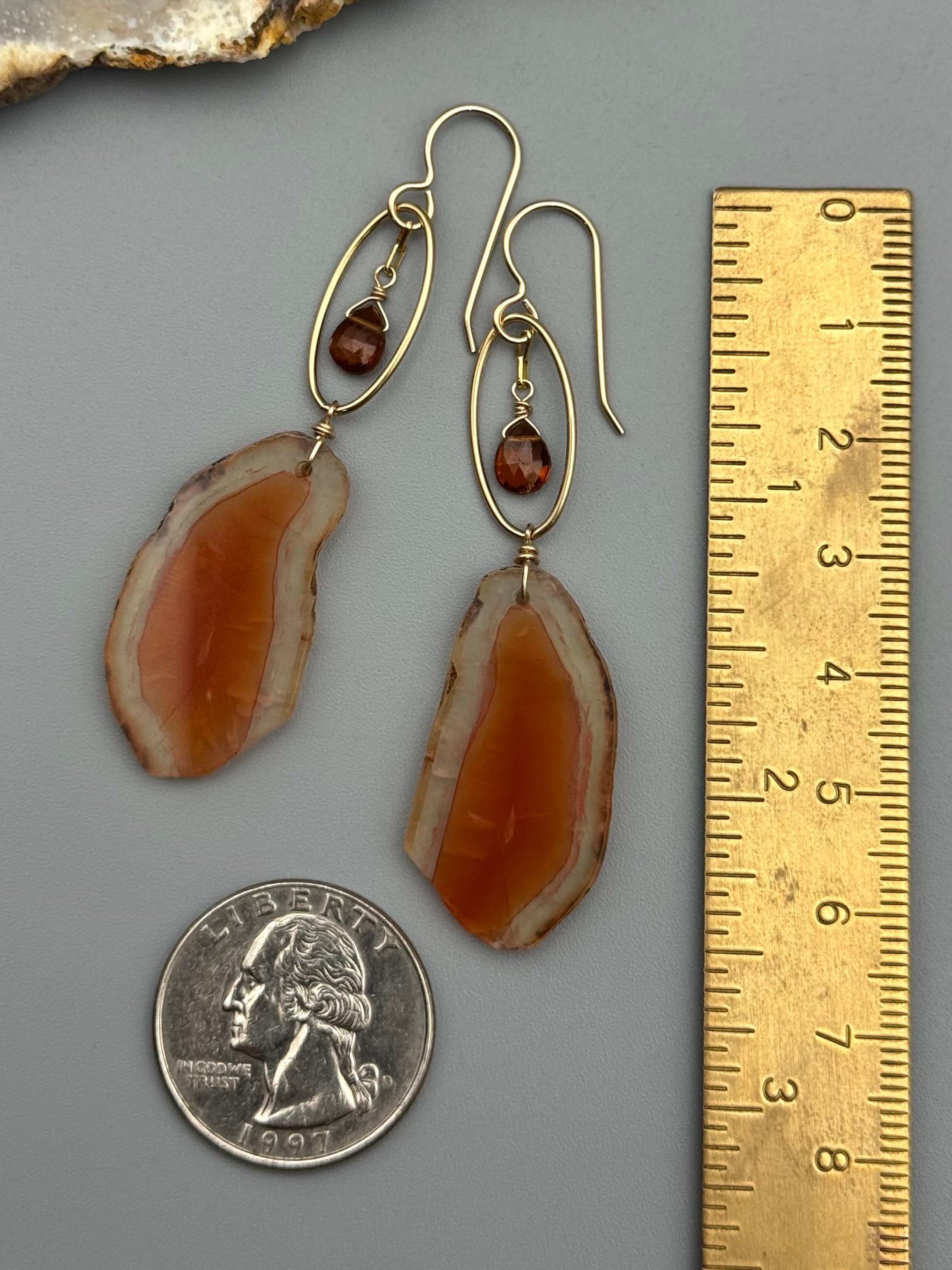 •LUNA• hessonite garnet + carnelian gold earrings