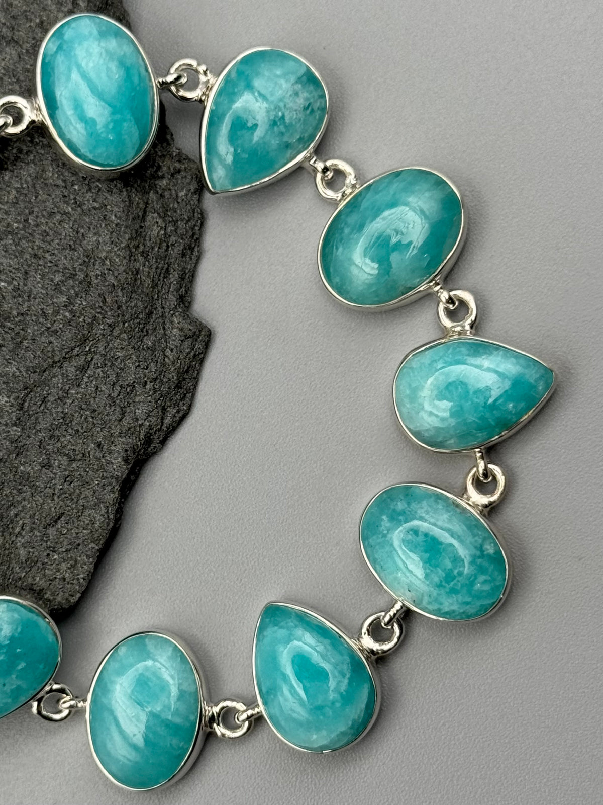 •AMAZONITE - GEO MIX• linked silver bracelet (7.25" - 8.5")