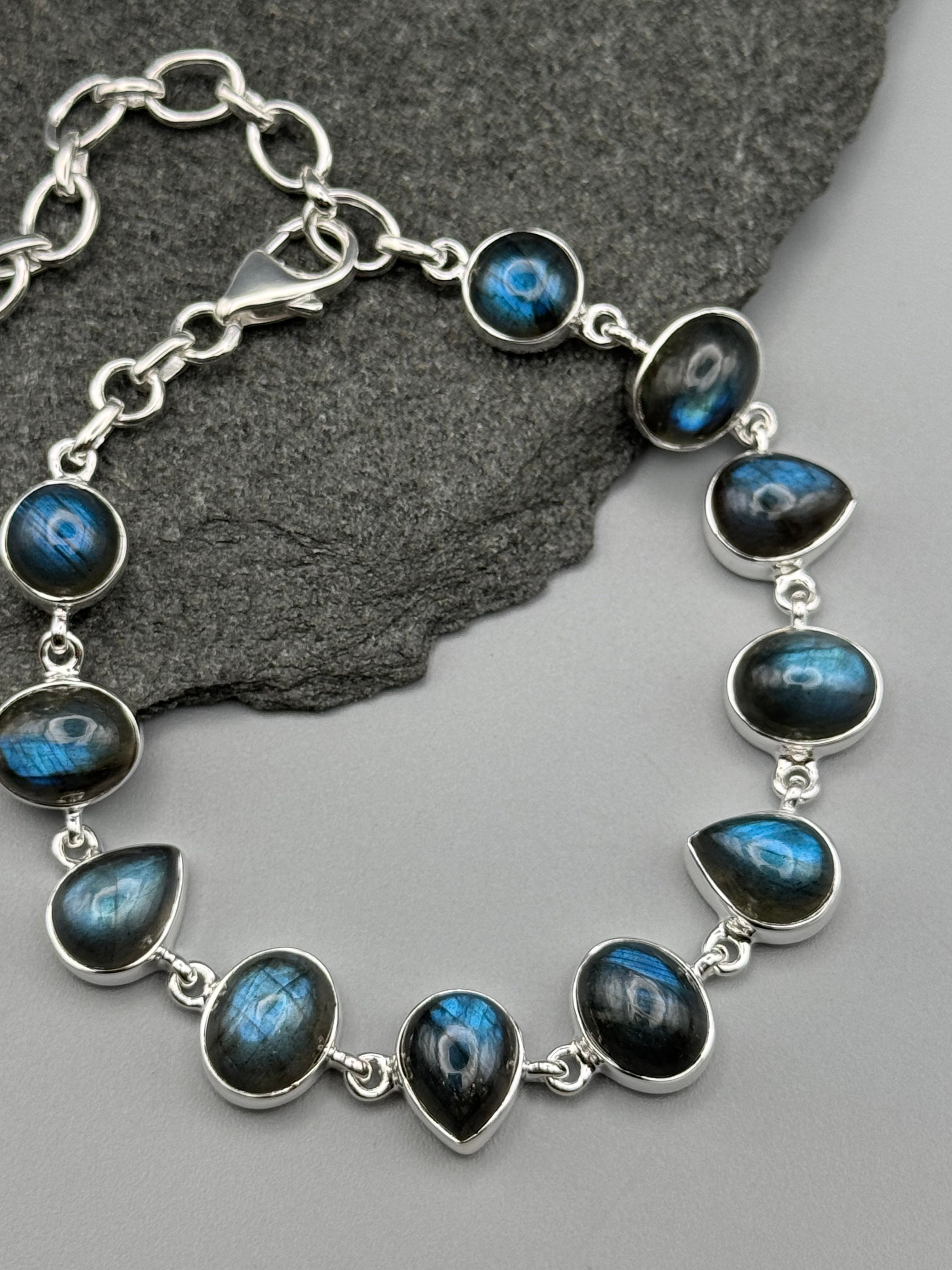 •LABRADORITE - LIL' GEO MIX• linked silver bracelet (7.25" - 9")