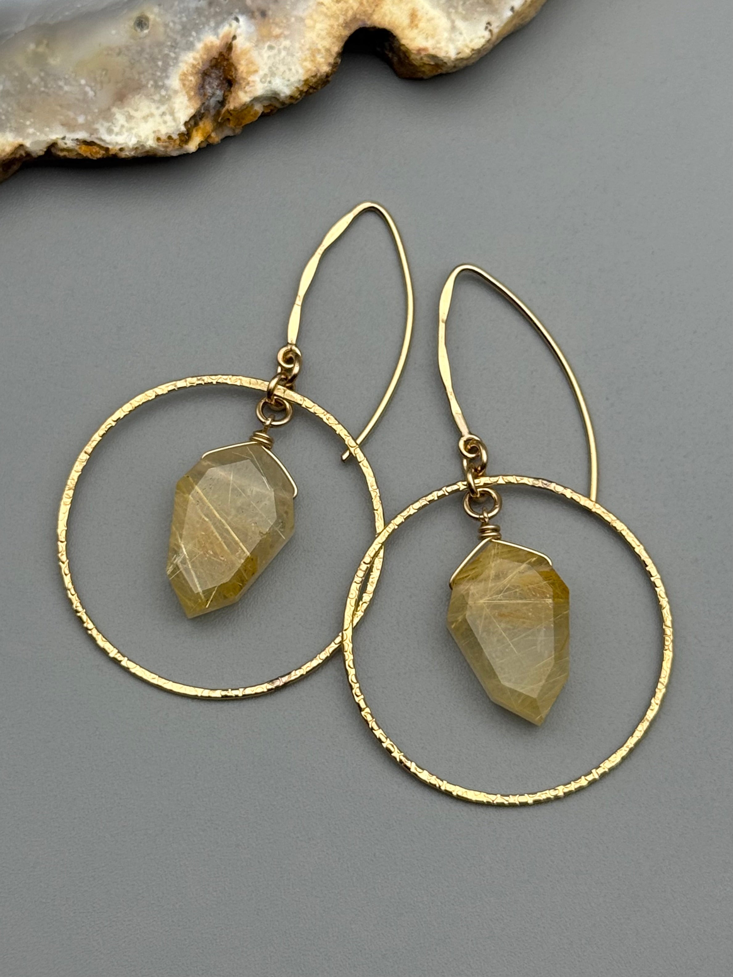 •LUNA• rutilated quartz petal + gold earrings