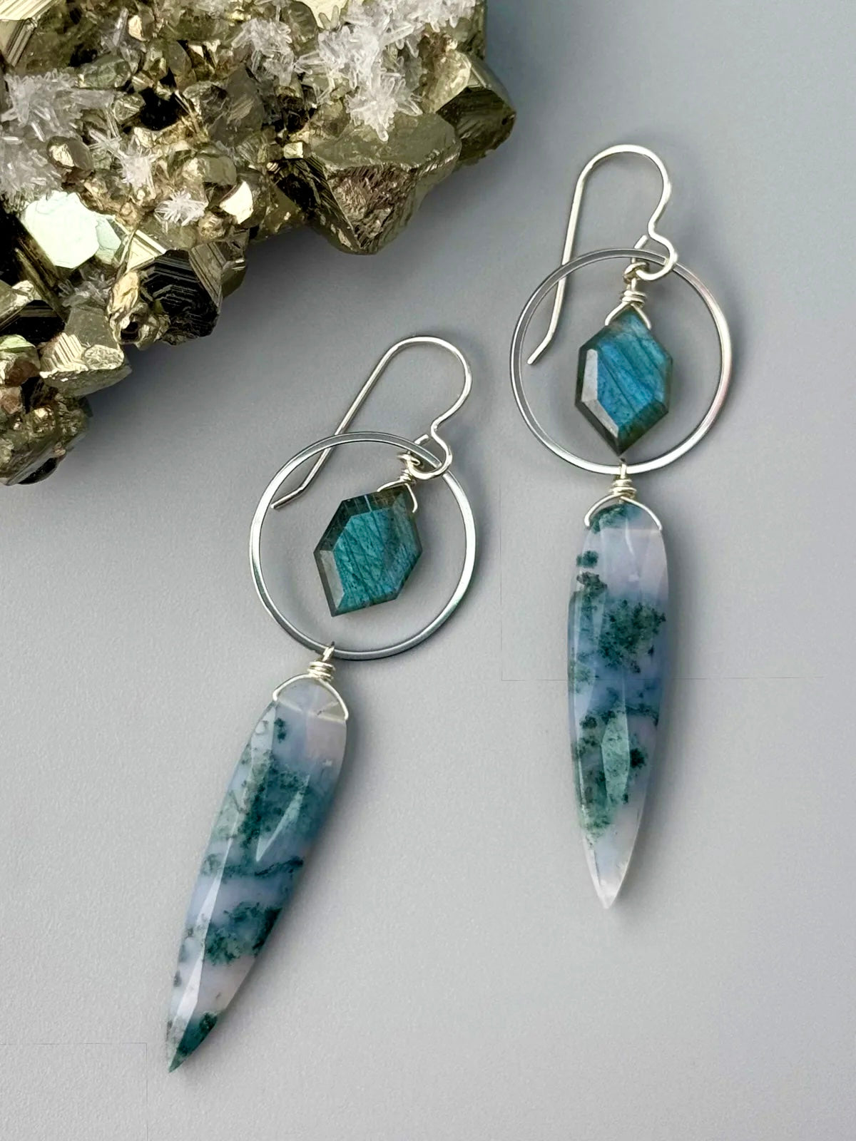•LUNA• labradorite + moss agate silver earrings