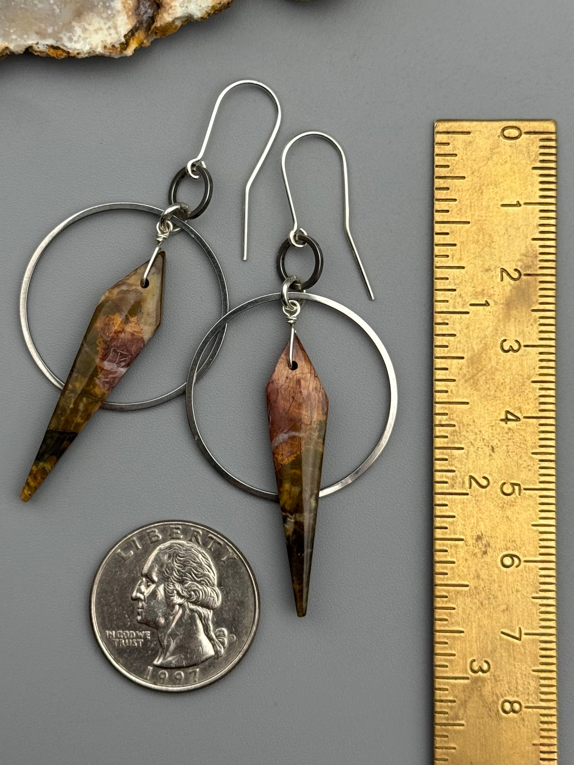•EQUA-ORBIT• red creek jasper spear + silver earrings