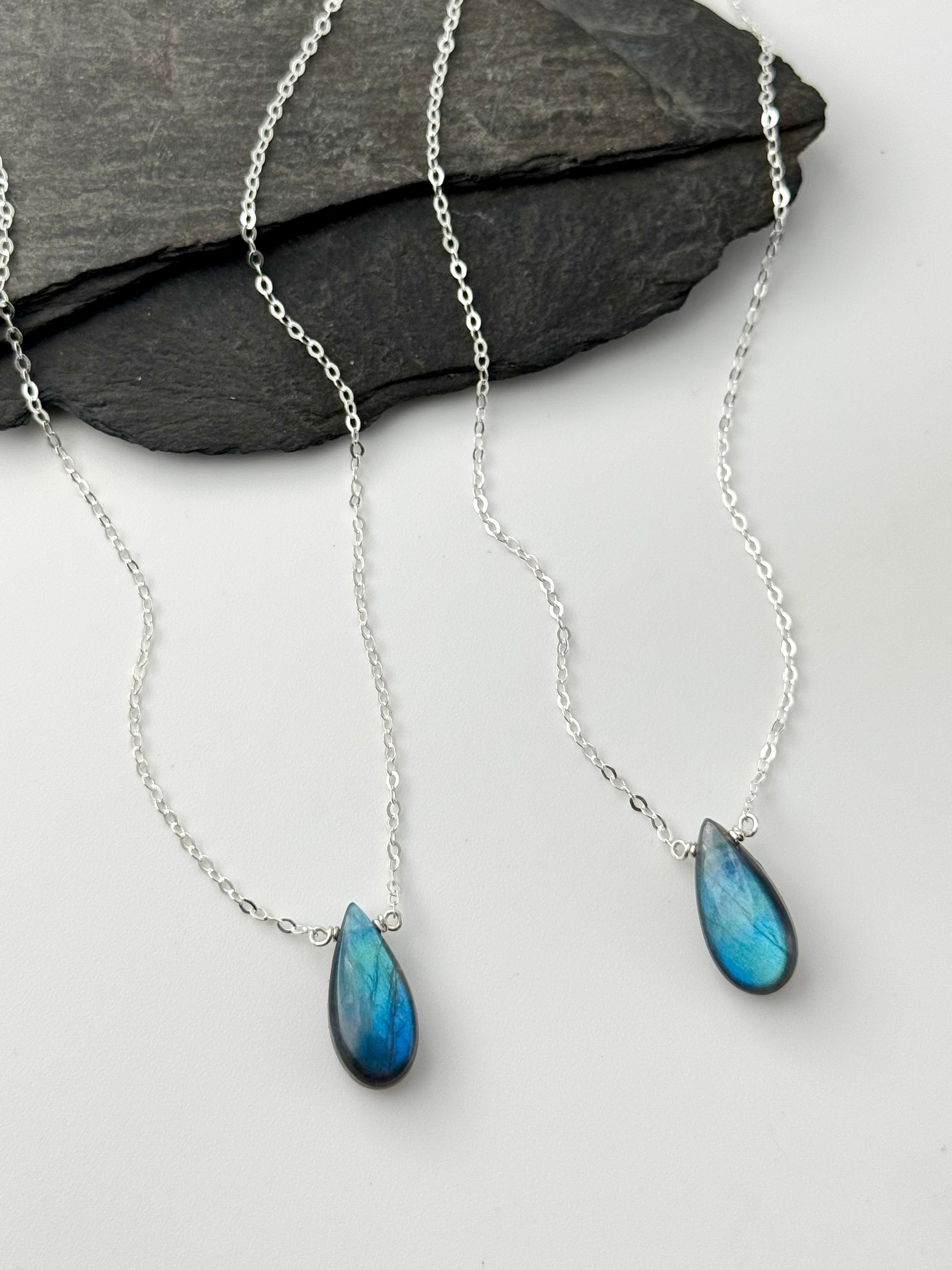•STRAY• labradorite teardrop + silver necklace