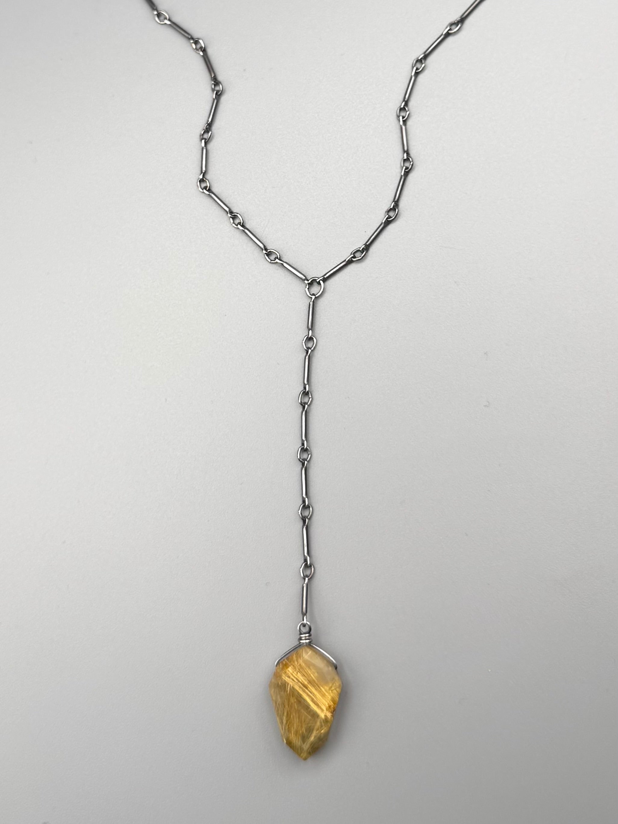 •STICKS & STONE• rutilated quartz petal + silver necklace (18"-20" + 3" drop)