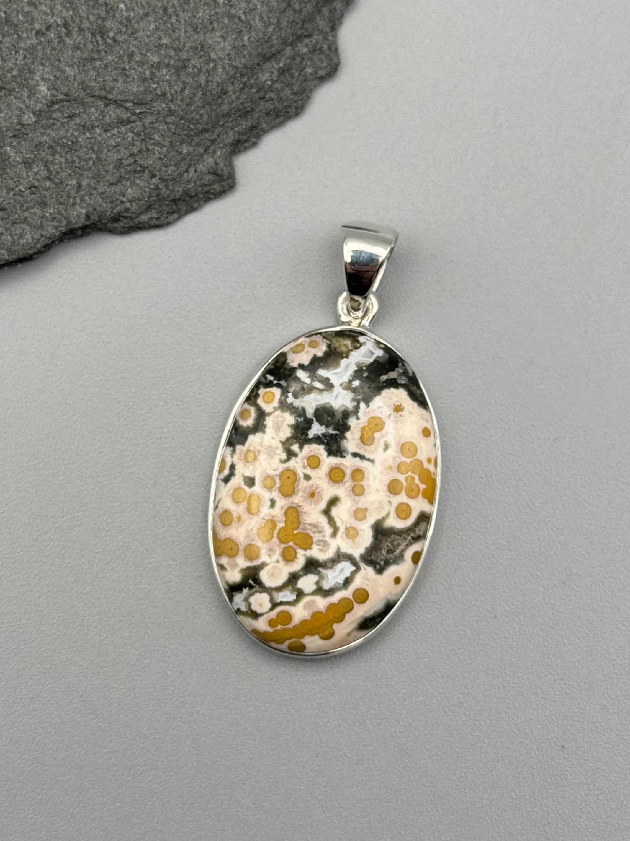 •OCEAN JASPER - OVAL• sterling silver pendant