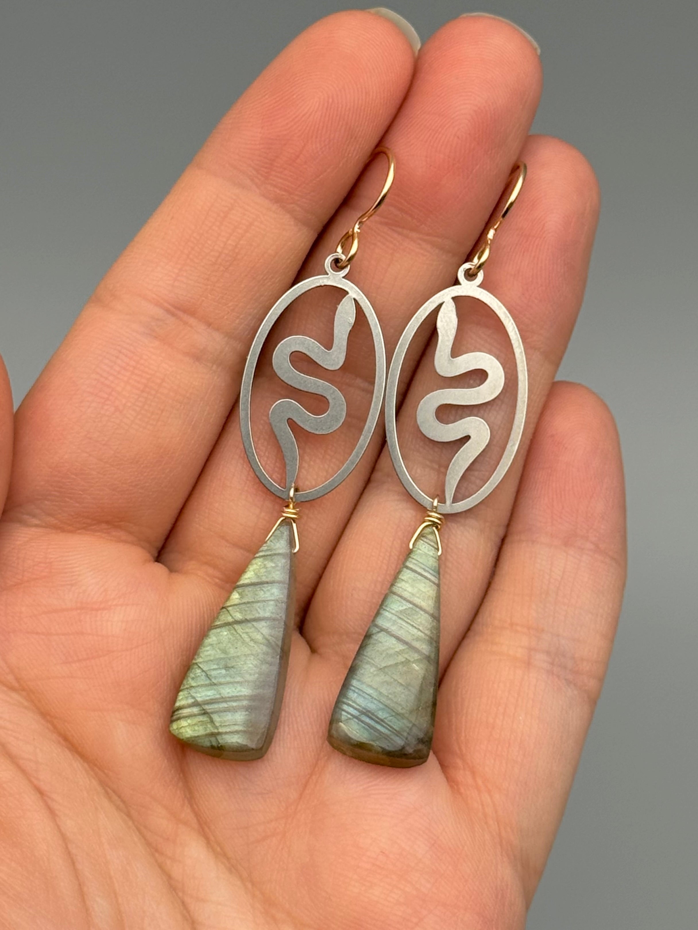 •SLITHER• labradorite + mixed metal earrings