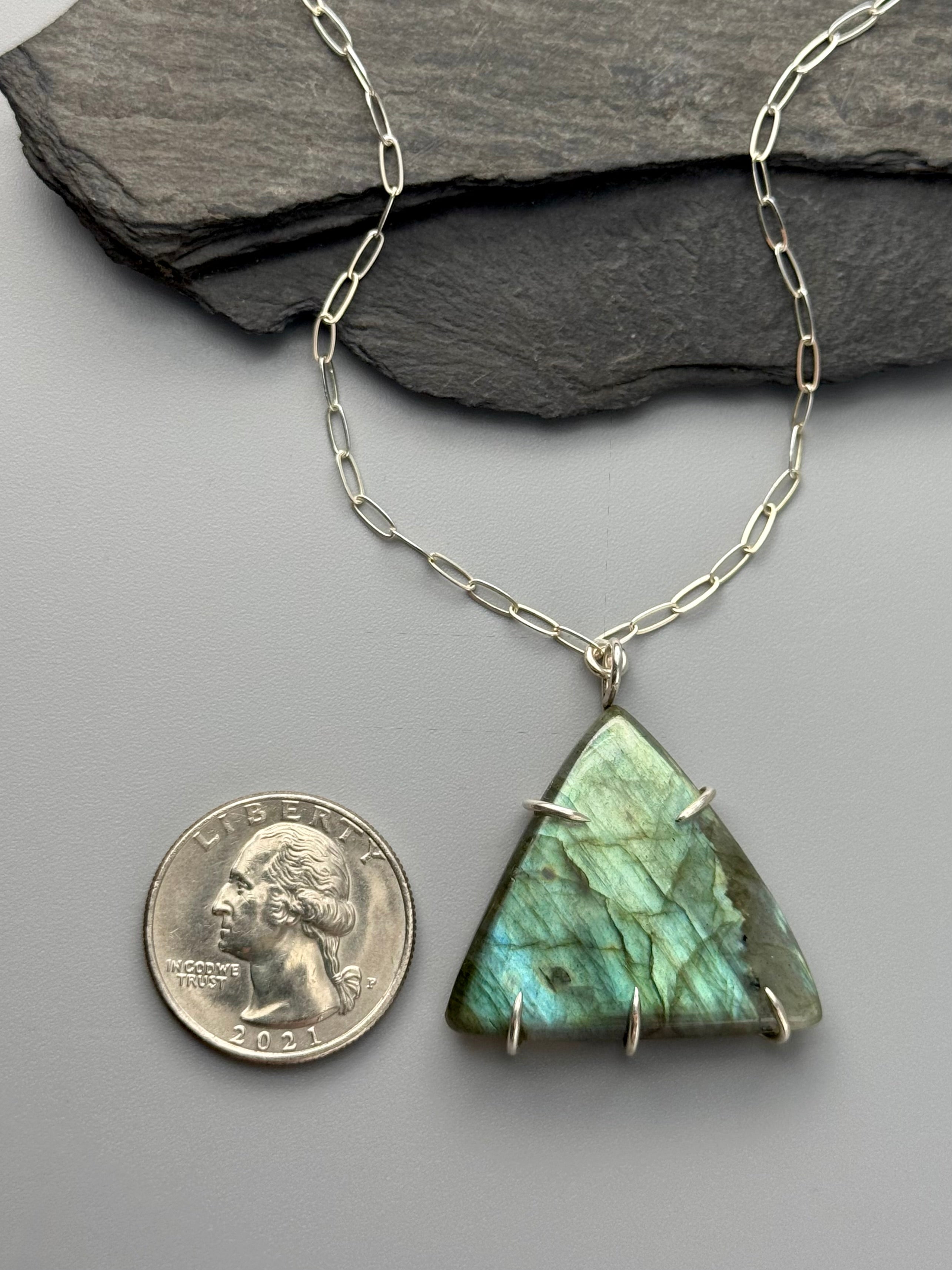 •LABRADORITE - TRIANGLE• sterling silver necklace (16" - 18" long)